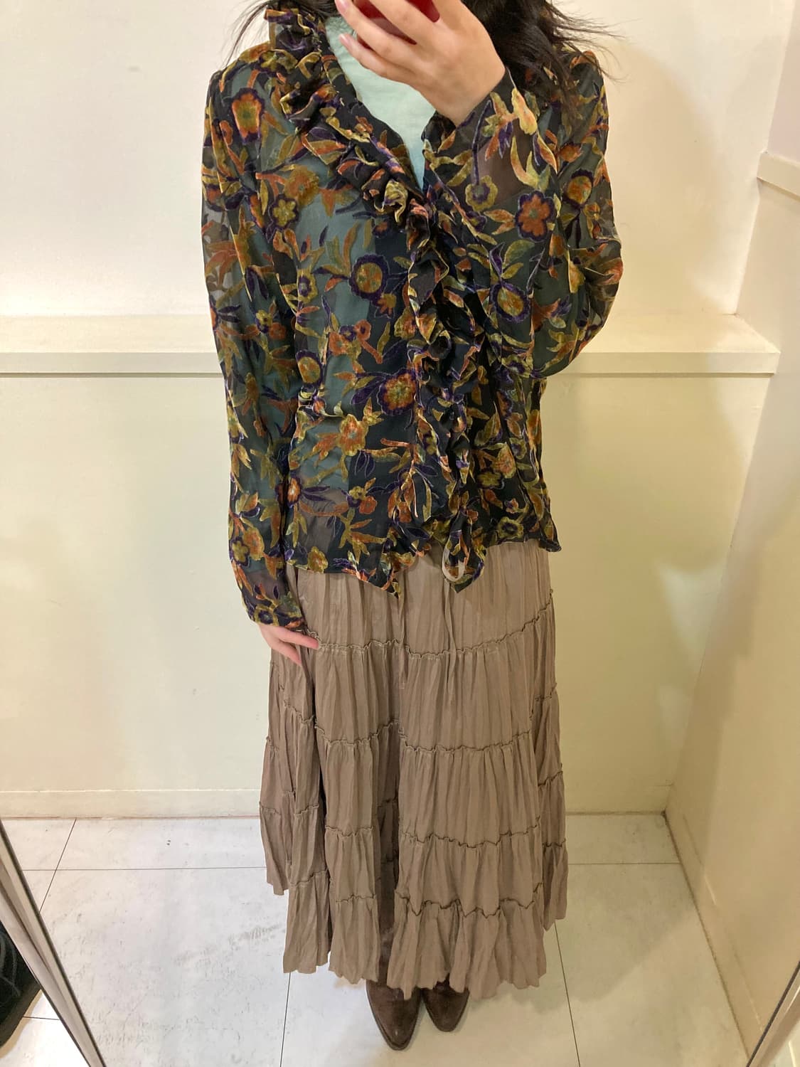 빈티지 플라워 벨벳 블라우스 상품이미지8