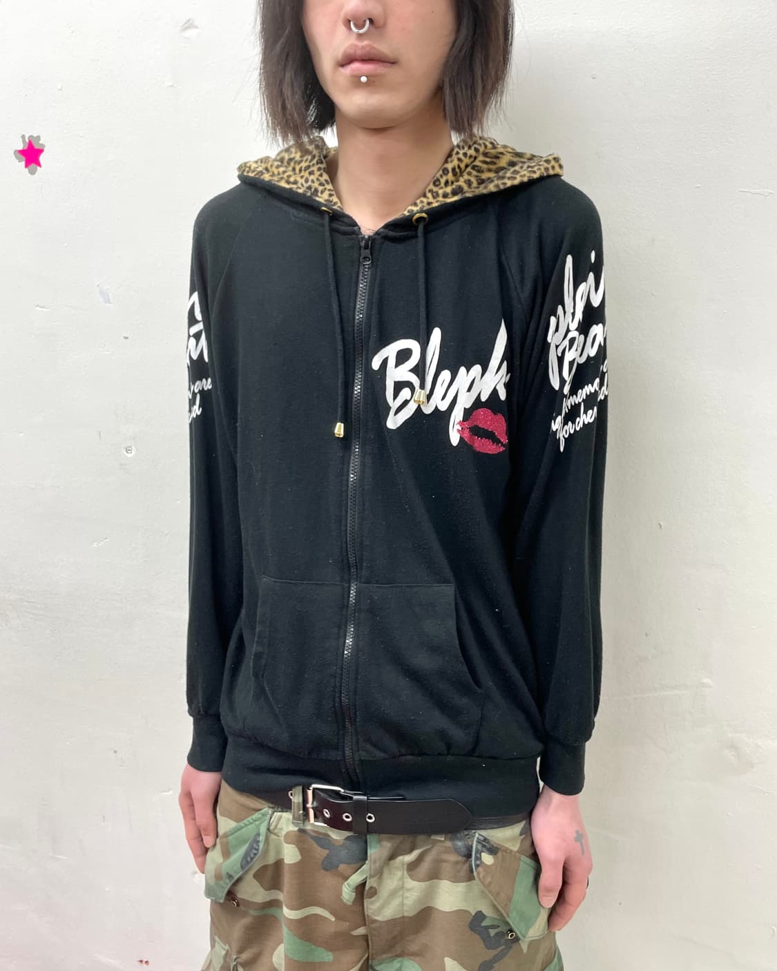 Big Lip Leopard Black Hoodie Zip-Up 상품이미지5