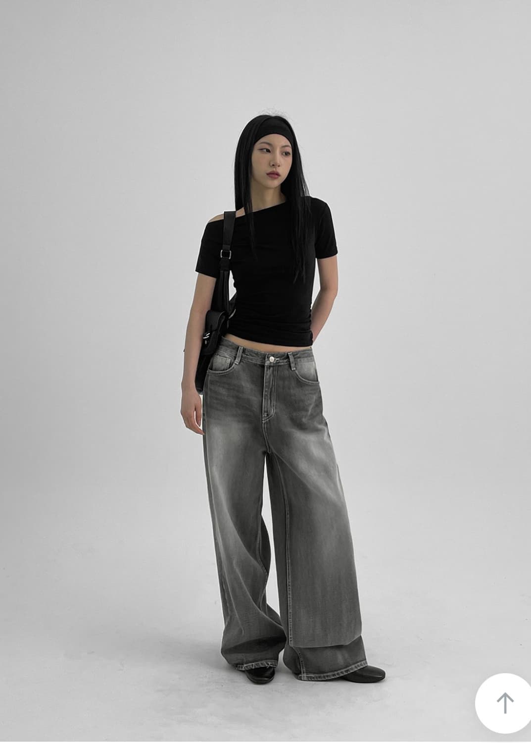 블랙업 그레이 워싱 데님 와이드팬츠 상품이미지4