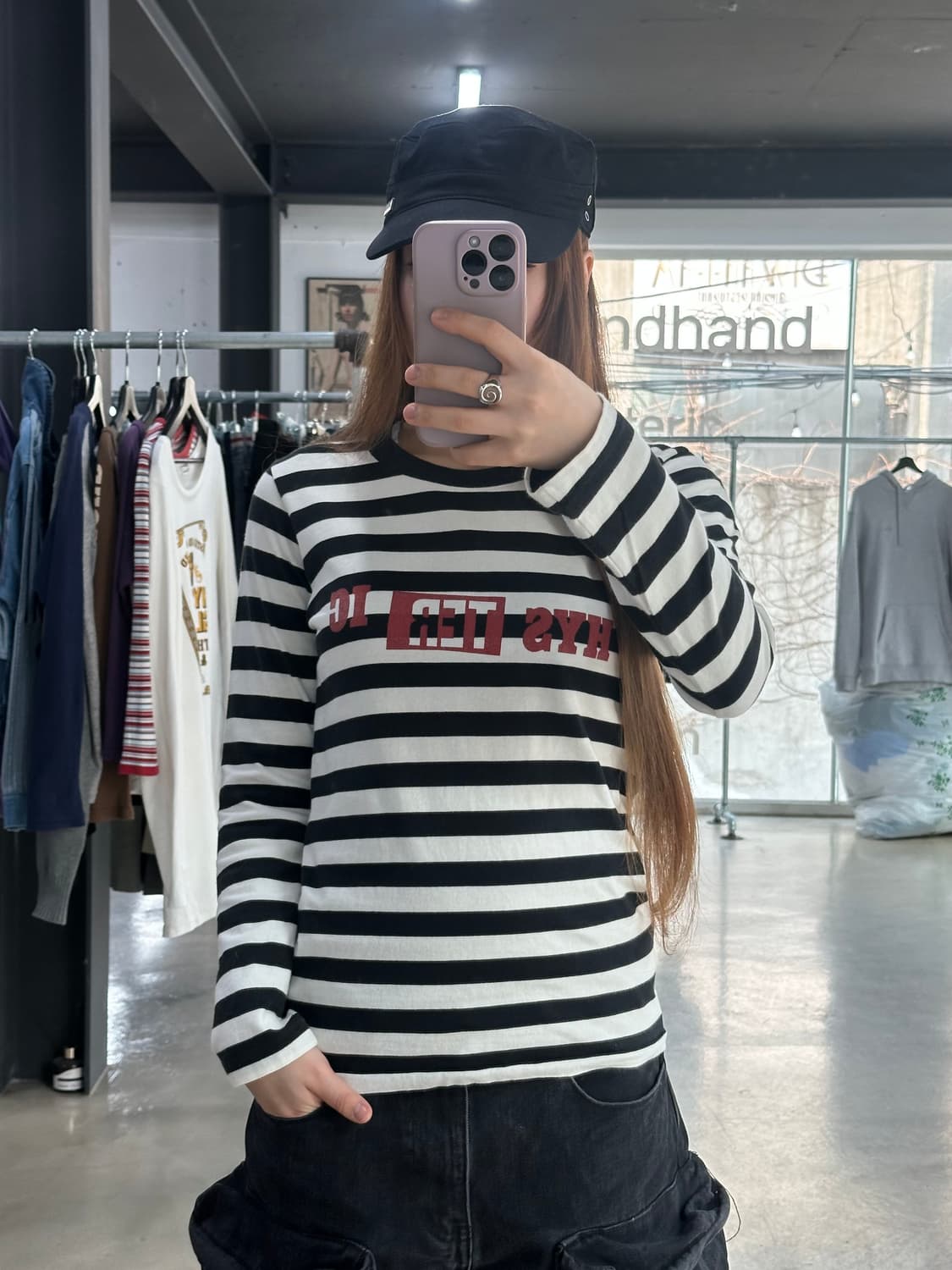 히스테릭글래머 90s Hys레터링 스트라이프 롱슬리브긴팔티 상품이미지1