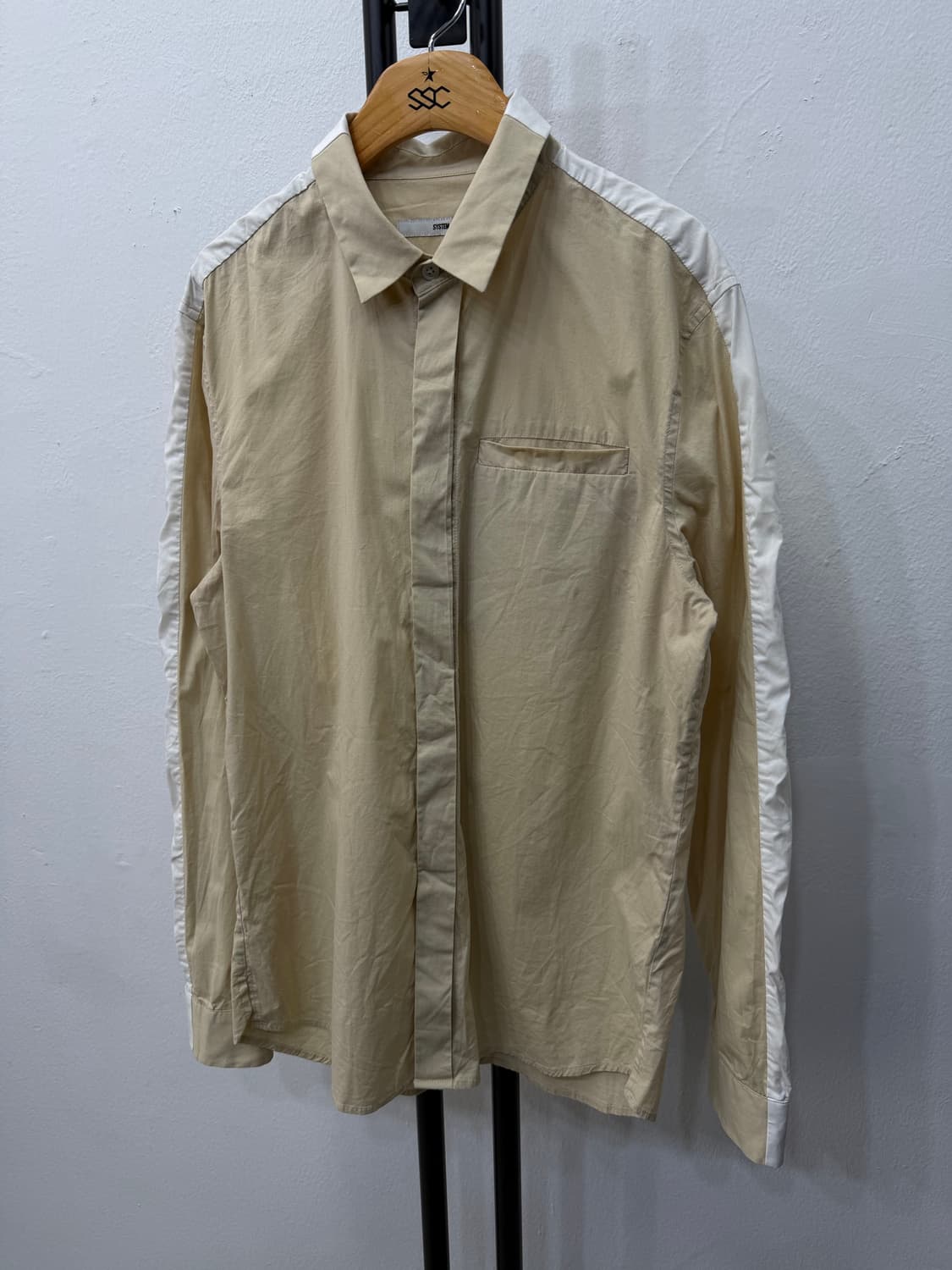 정품) 시스템옴므 한섬 베이지 배색 셔츠 95 상품이미지3