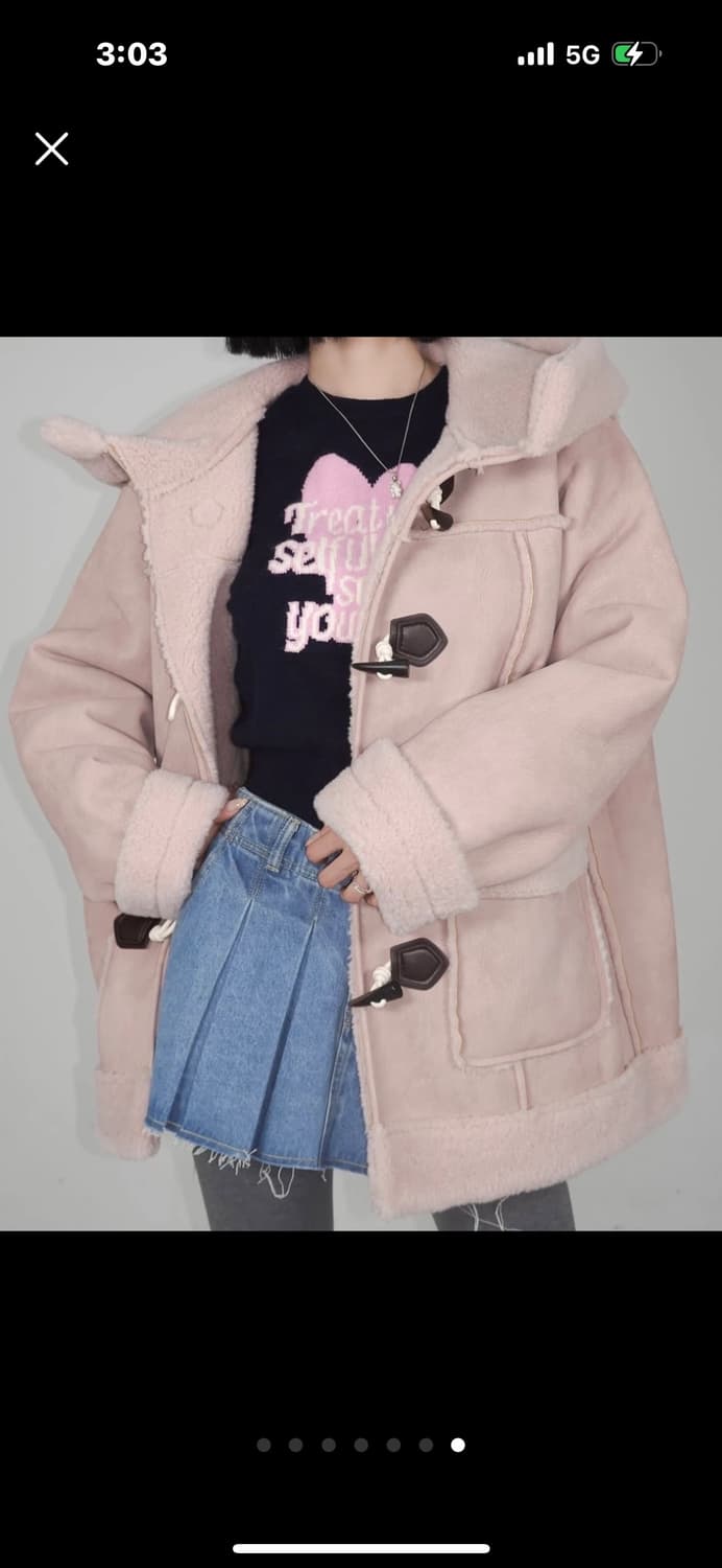페일제이드 Duffle Shearling Hooded Coat 핑크 상품이미지7