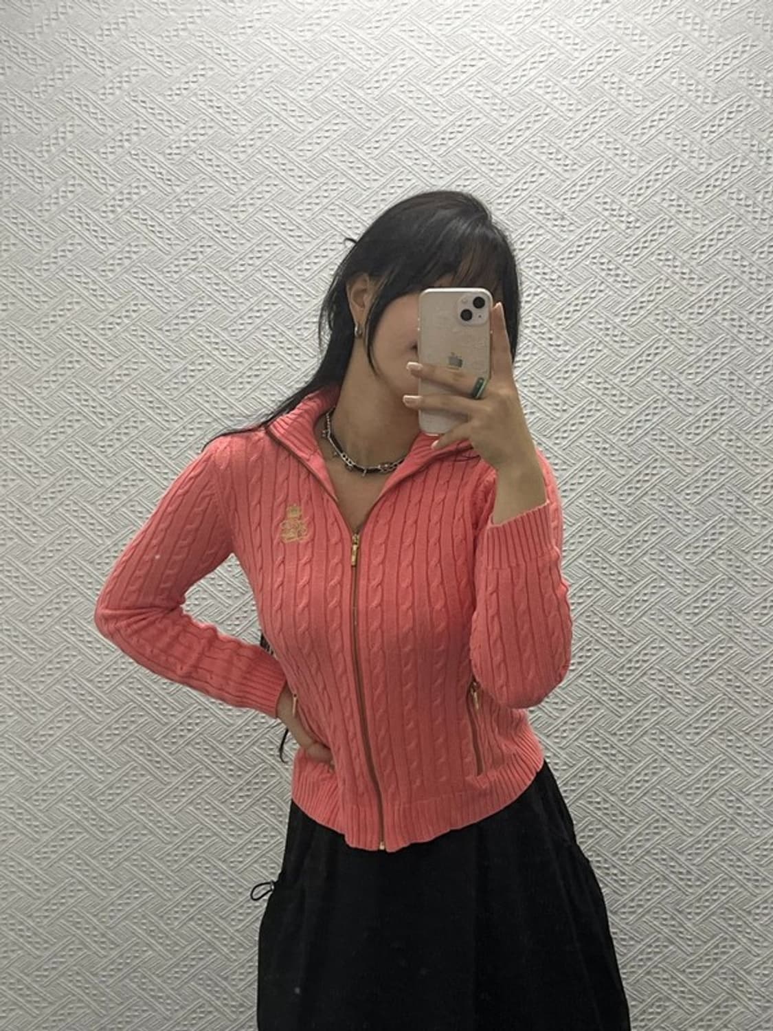 로렌 랄프로렌 코랄 핑크 꽈배기 케이블 가디건 S C06484 상품이미지1