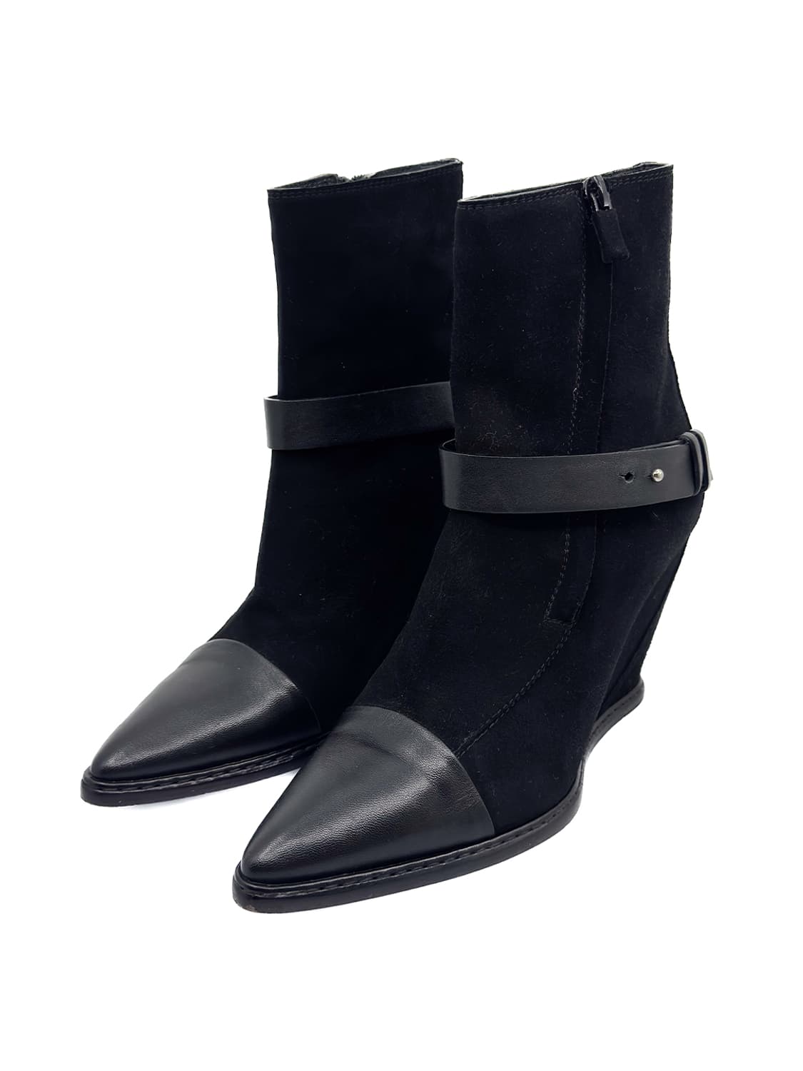 Suede Leather Strap Wedge Boots/ 37.5 상품이미지2