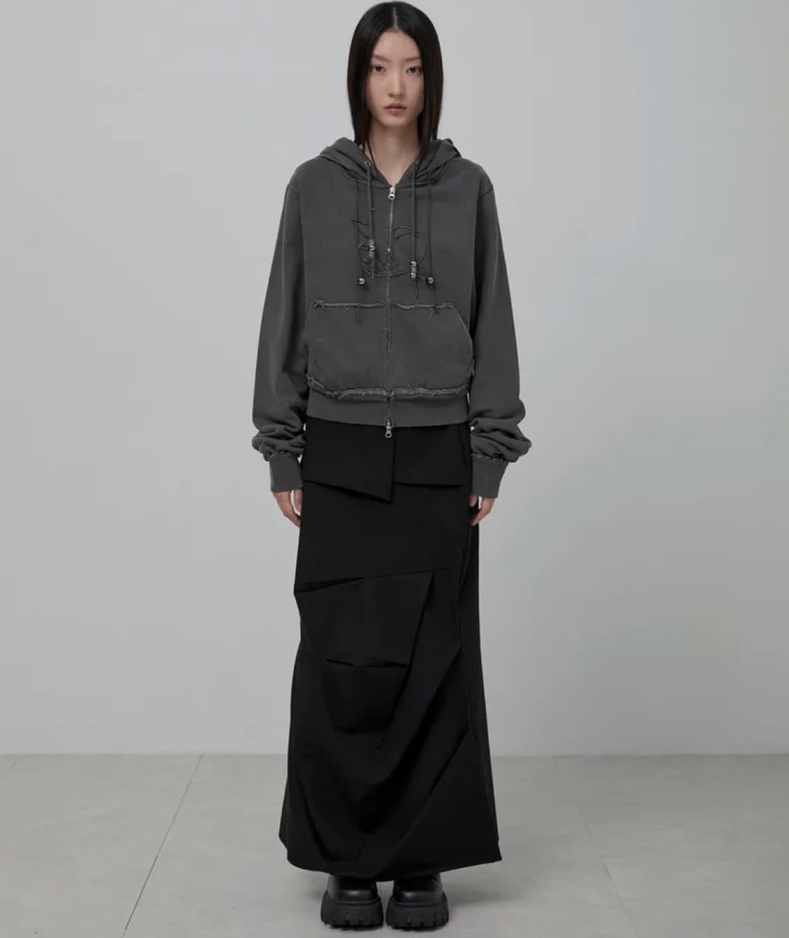 플레어업 레이어드 집 후드 차콜 상품이미지4