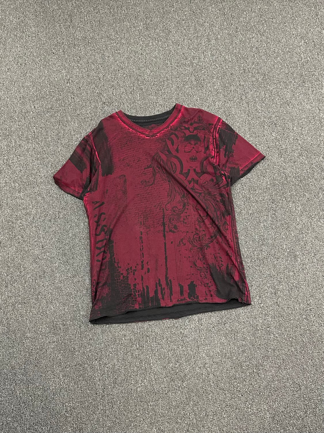 L)American vintage Y2K 스컬프린팅 패턴 브이넥 반팔 상품이미지3