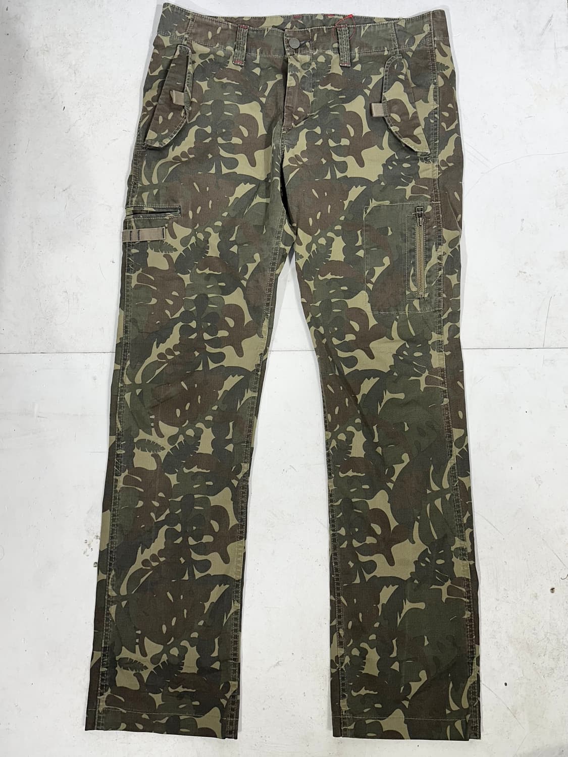 일본 빈티지 베이지 와이드 밀리터리 카모 카고 팬츠 L 상품이미지4