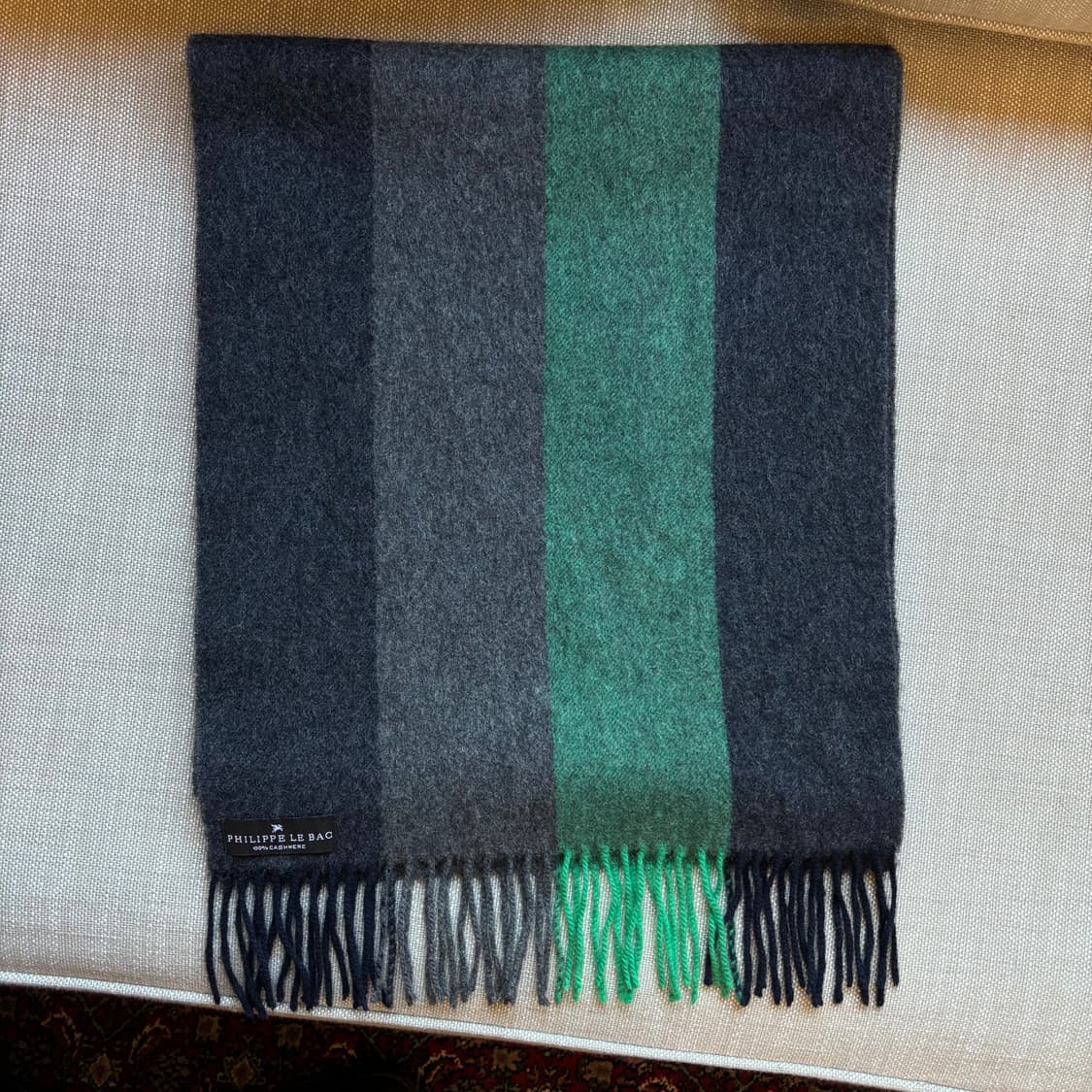 필립 르 백 캐시미어 100 % 머플러 그린 블랙 배색 상품이미지2