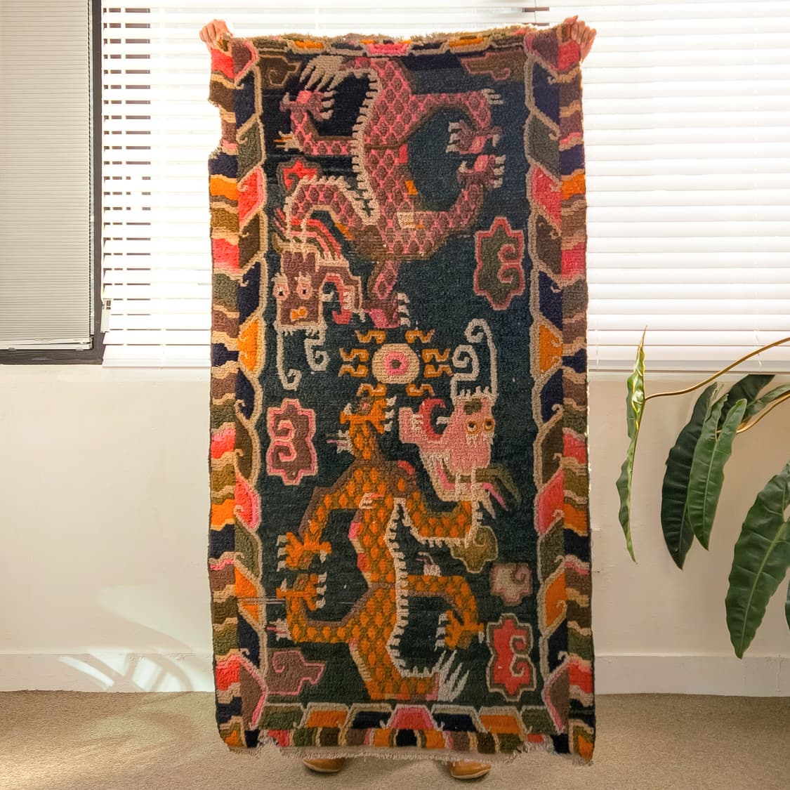 Vintage Tibetan Double Dragon Rug 상품이미지1
