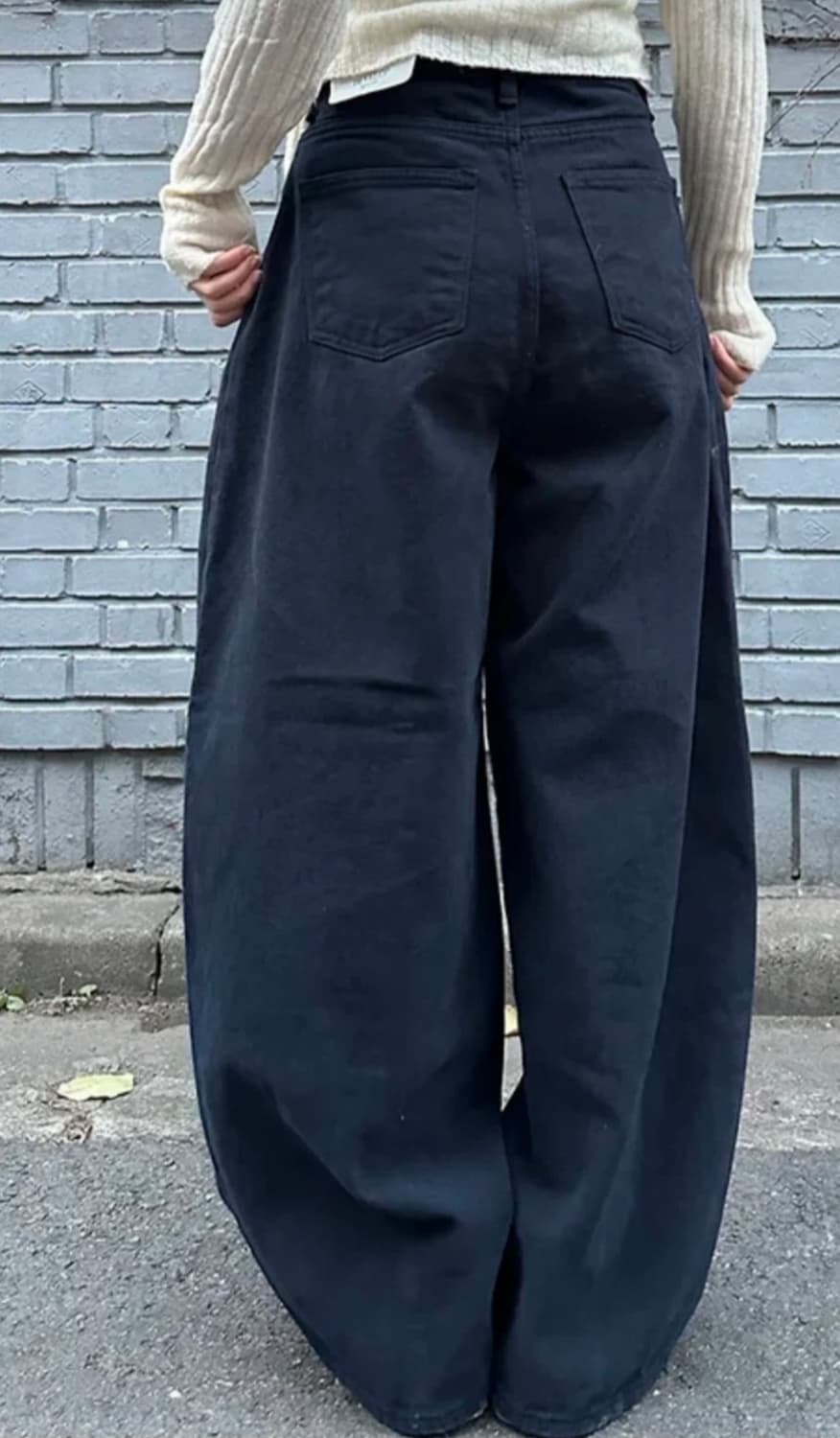 네이비 사이드 핀턱 절개 와이드 벌룬핏 팬츠 기모 m사이즈 상품이미지5