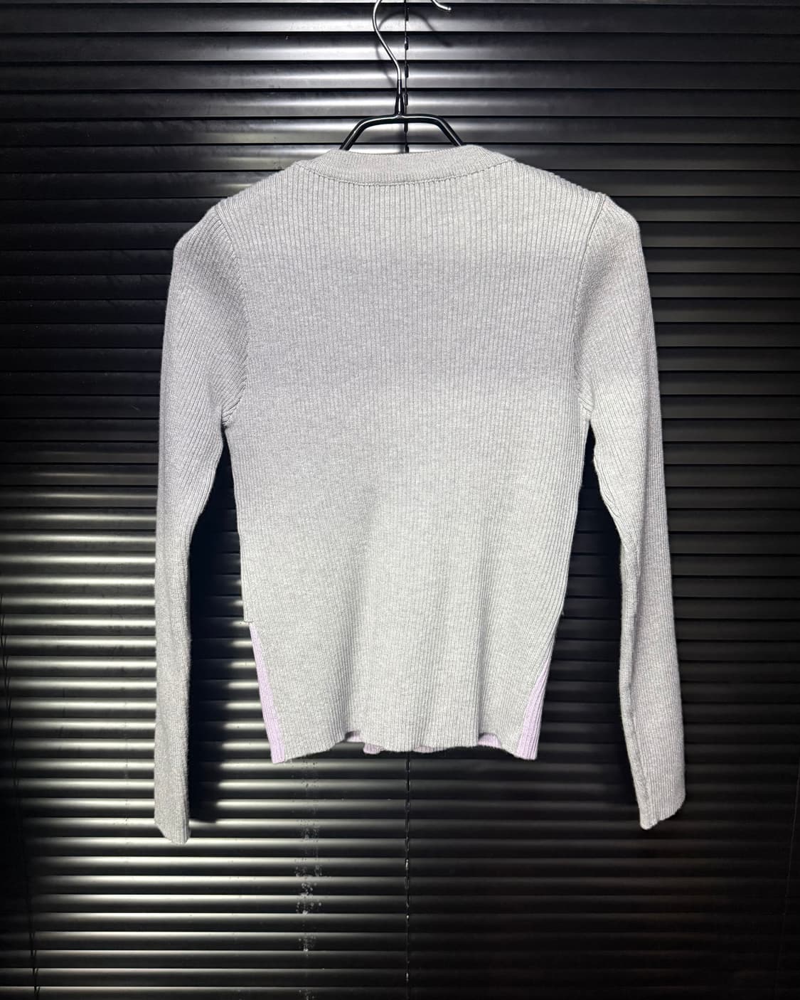 그레이 회색 연보라 배색 골지 니트 스웨터 더블 카라 가디건 갸루 로리  상품이미지6