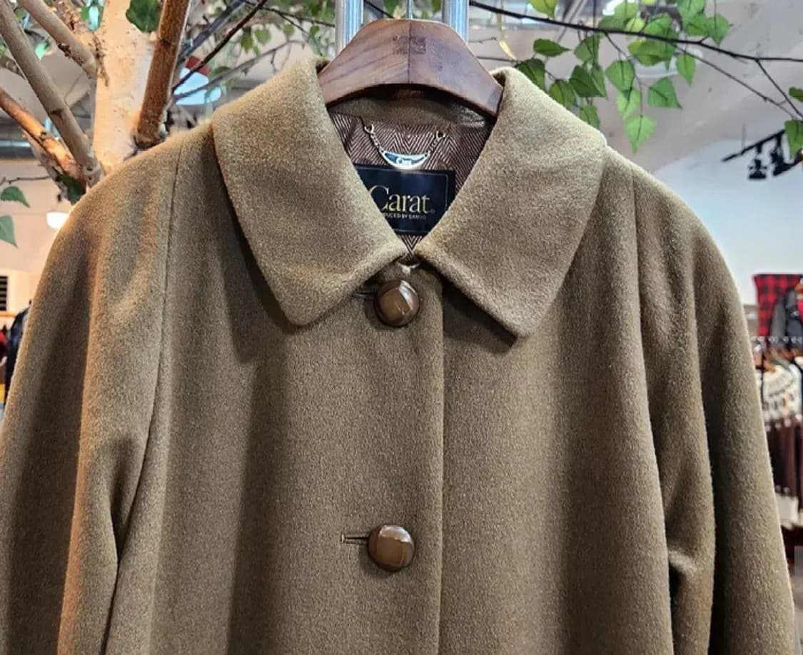 90s CARAT by 산요 울 카멜 브라운 롱 빈티지 코트 상품이미지4