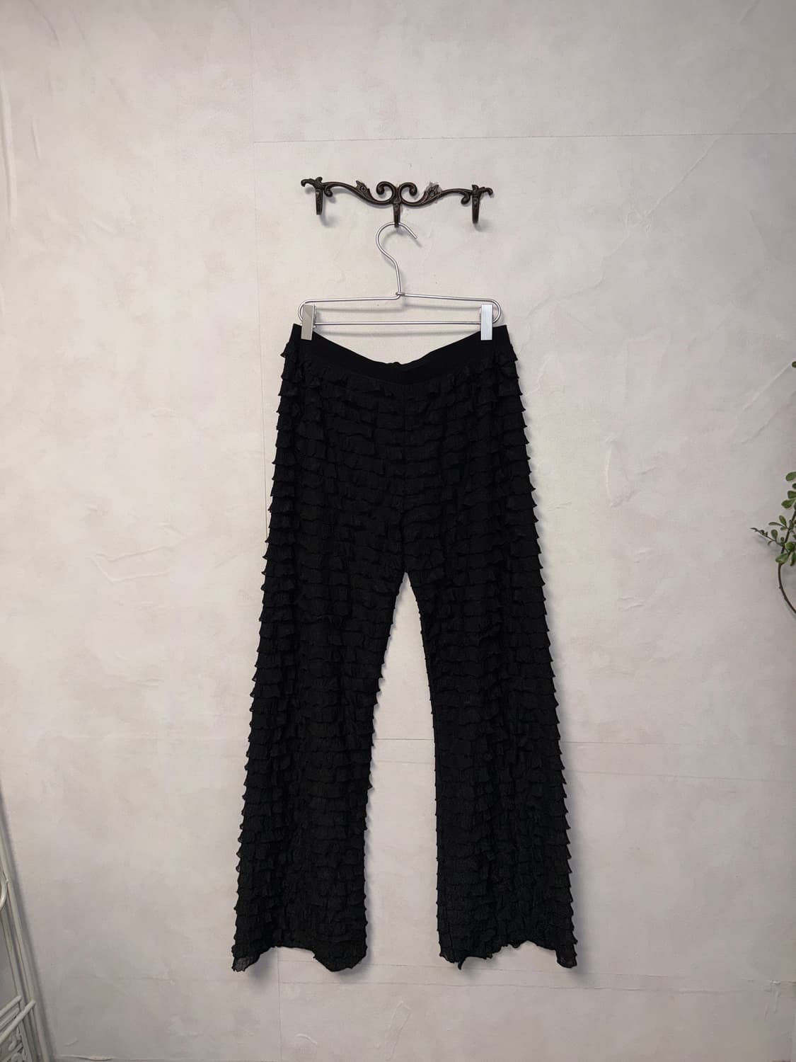 Black ruffle pleats banding wide pants  상품이미지5