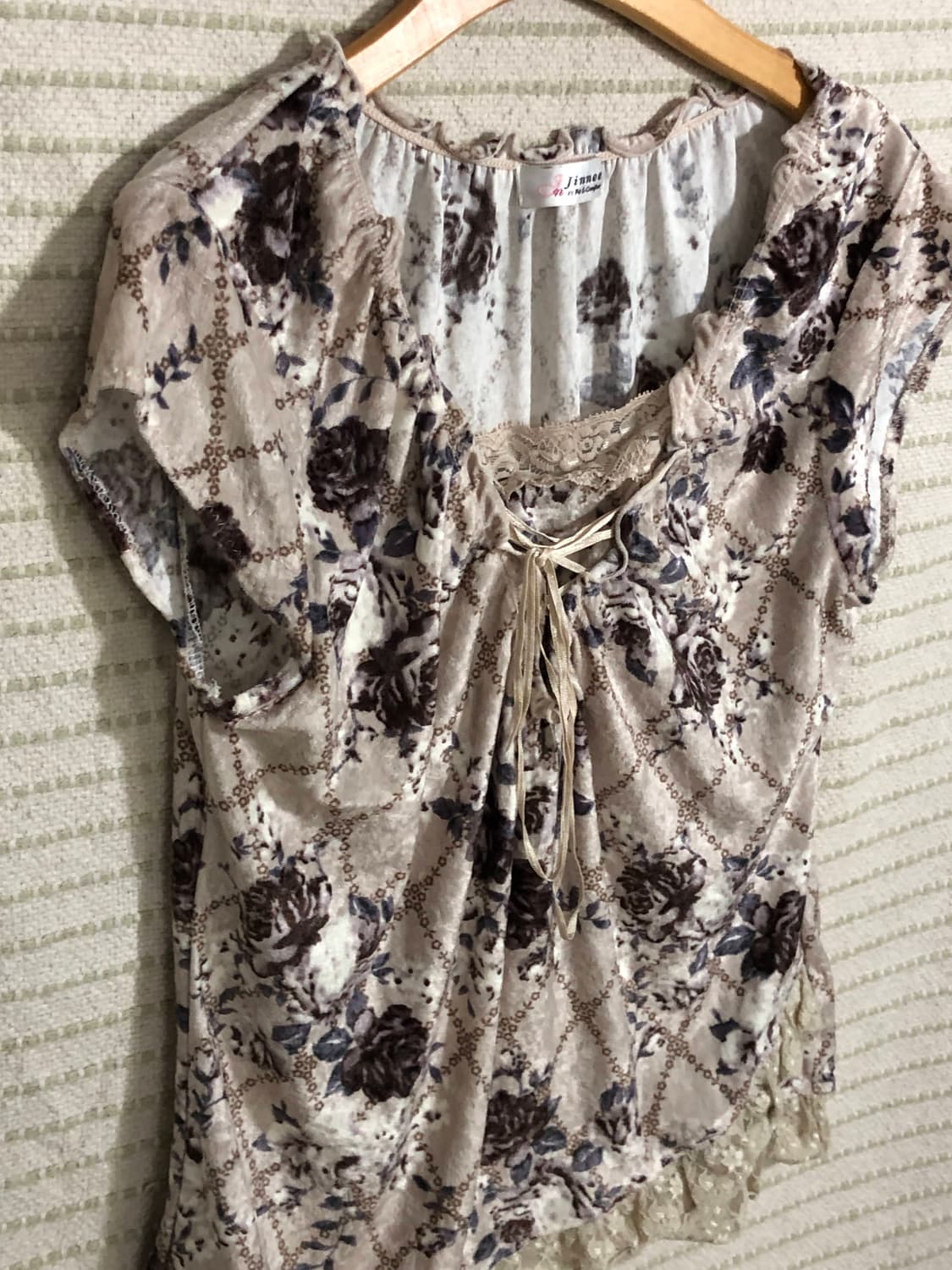 일본 빈티지 플라워 패턴 모리걸 반팔 레이어드 티셔츠 상품이미지4