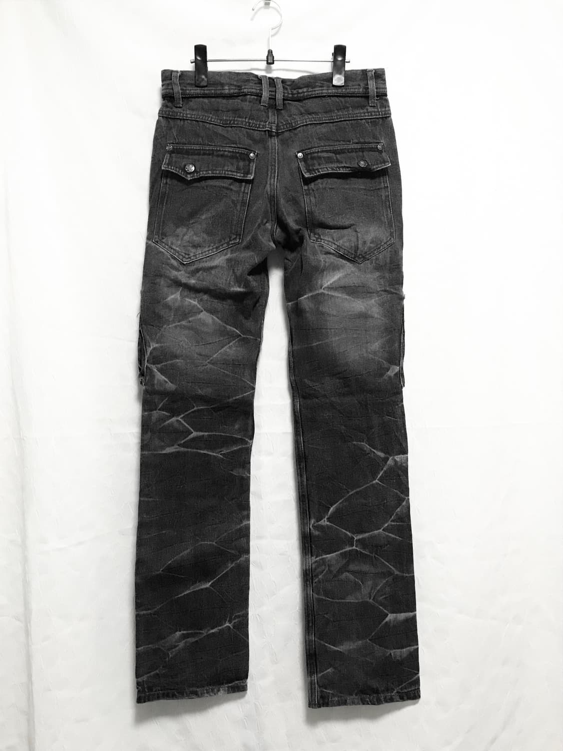 빈티지 vkei 펑크 지퍼 포켓 카고 흑청 데님 팬츠 상품이미지2