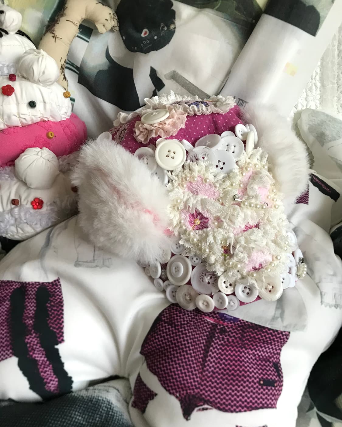 Kitsch drawing button fur Cat-Ear cap 상품이미지1