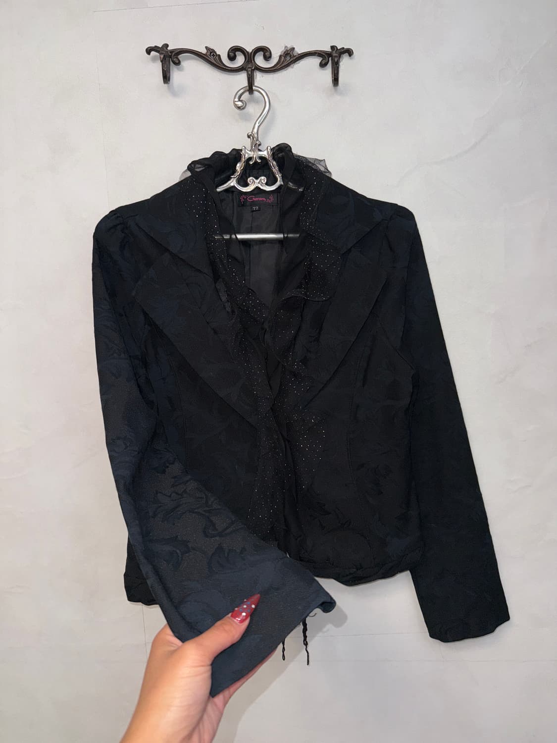 Black oriental floral lace detail blazer 상품이미지2