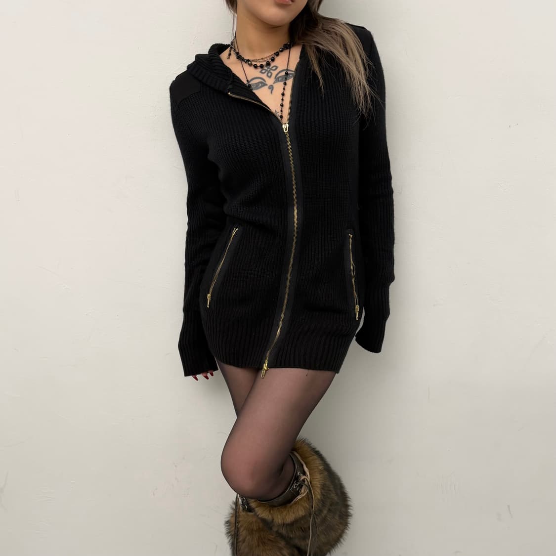 VENCE 니트 후드 미니 원피스 상품이미지1