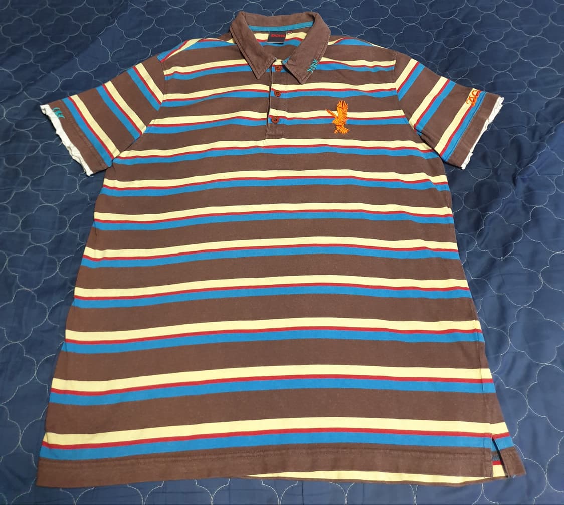 (00s) DOHC 스트라이프 독수리 자수 Y2K 반팔 카라티 (XL) 상품이미지1