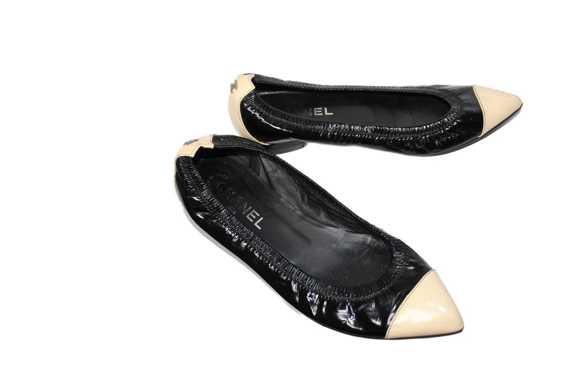 2000s CHANEL 샤넬 투톤 페이던트 레더 플랫슈즈 상품이미지7