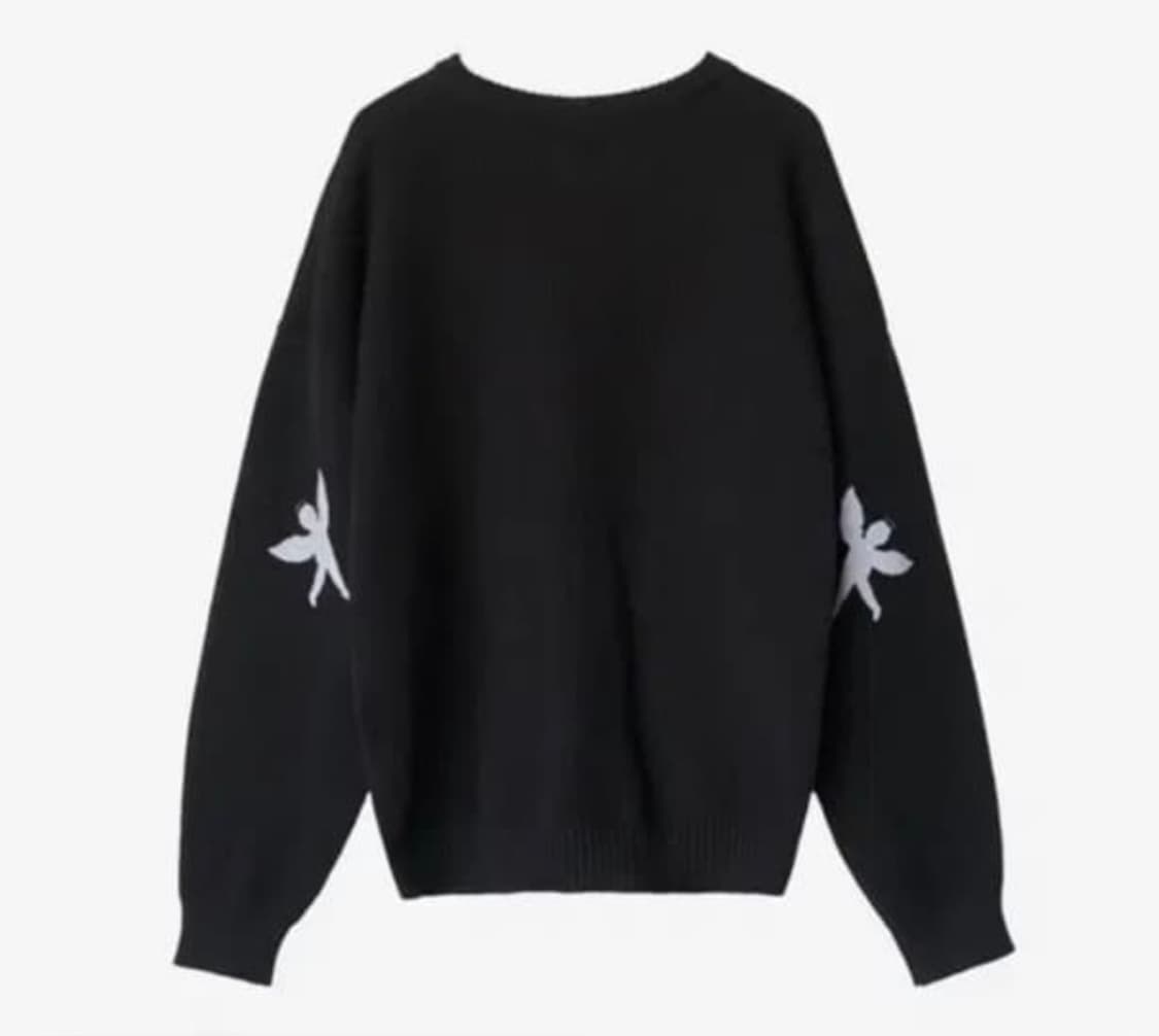 폴리테루 와플 니트 그래픽 (엘보우 엔젤) 블랙 상품이미지1