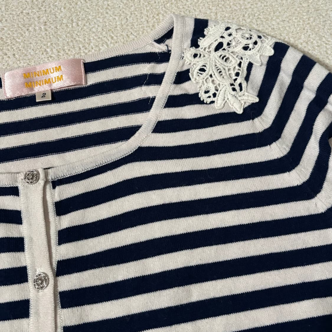 일본빈티지 네이비 스트라이프 레이스포인트 가디건 상품이미지4