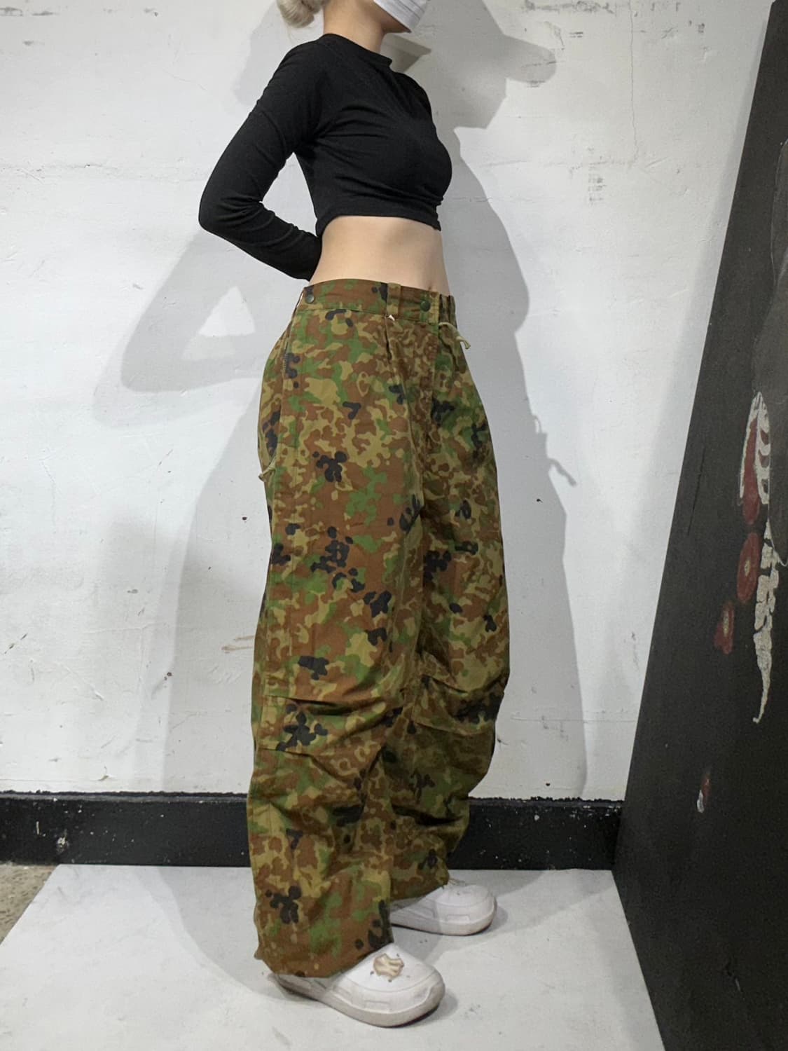 빈티지 베이지 밀리터리 군복 카모 카고 와이드 팬츠  상품이미지1