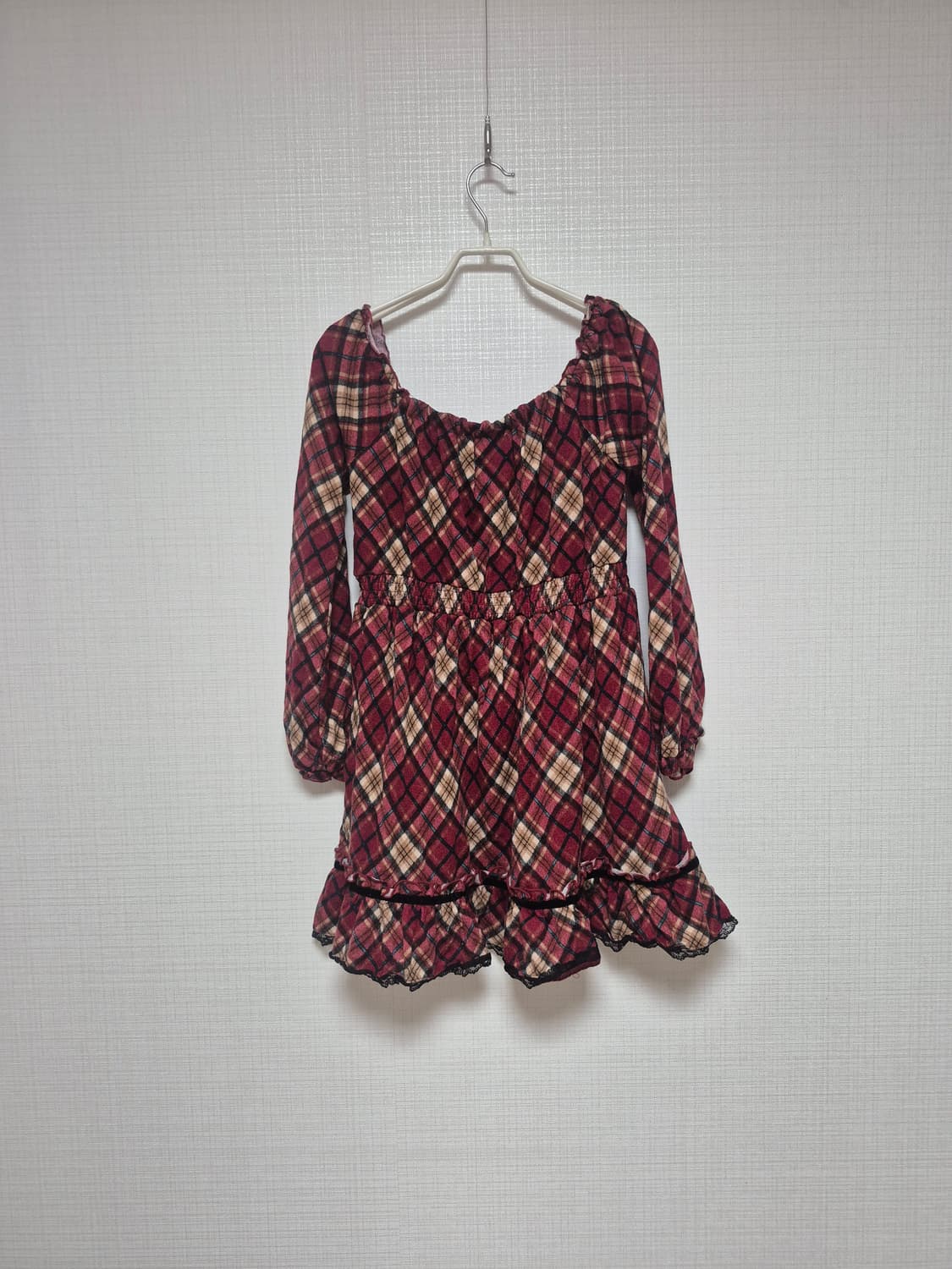 트랄랄라 히메갸루 초고전템 보르도 사선체크 원피스 상품이미지2