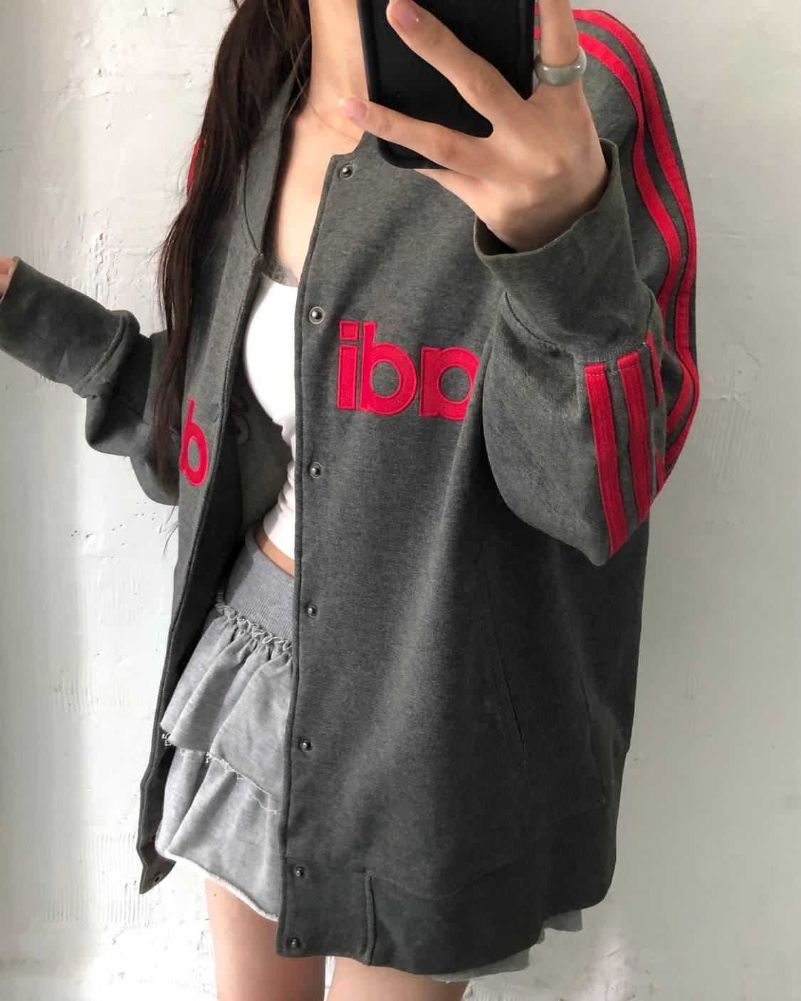 Adidas 아디다스 00‘s 레드로고 차콜컬러 스타디움 코튼 바시티 가 상품이미지2