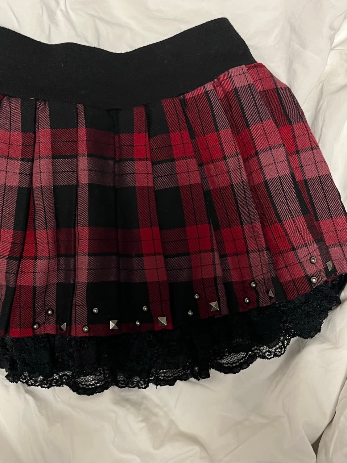 [나나깔/펑크] 스터드 레드체크 스커트 상품이미지2
