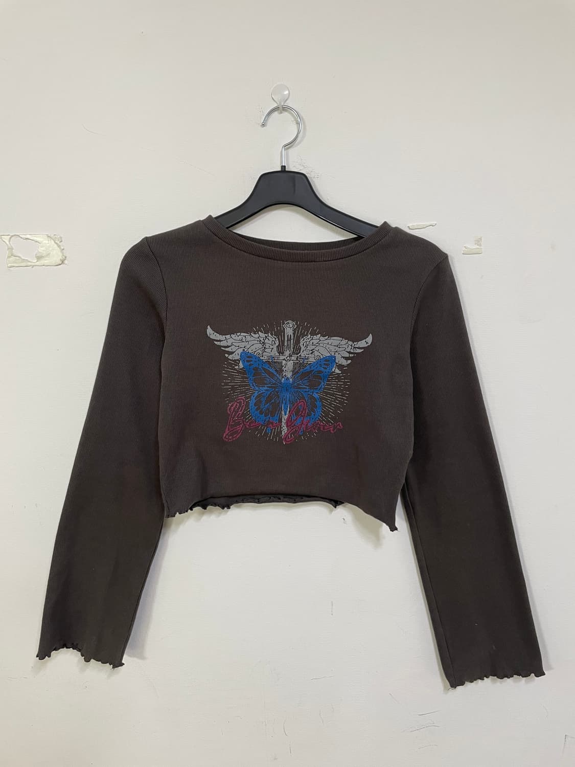재패니즈빈티지 크롭 나비 프린팅 긴팔 티셔츠 상품이미지2