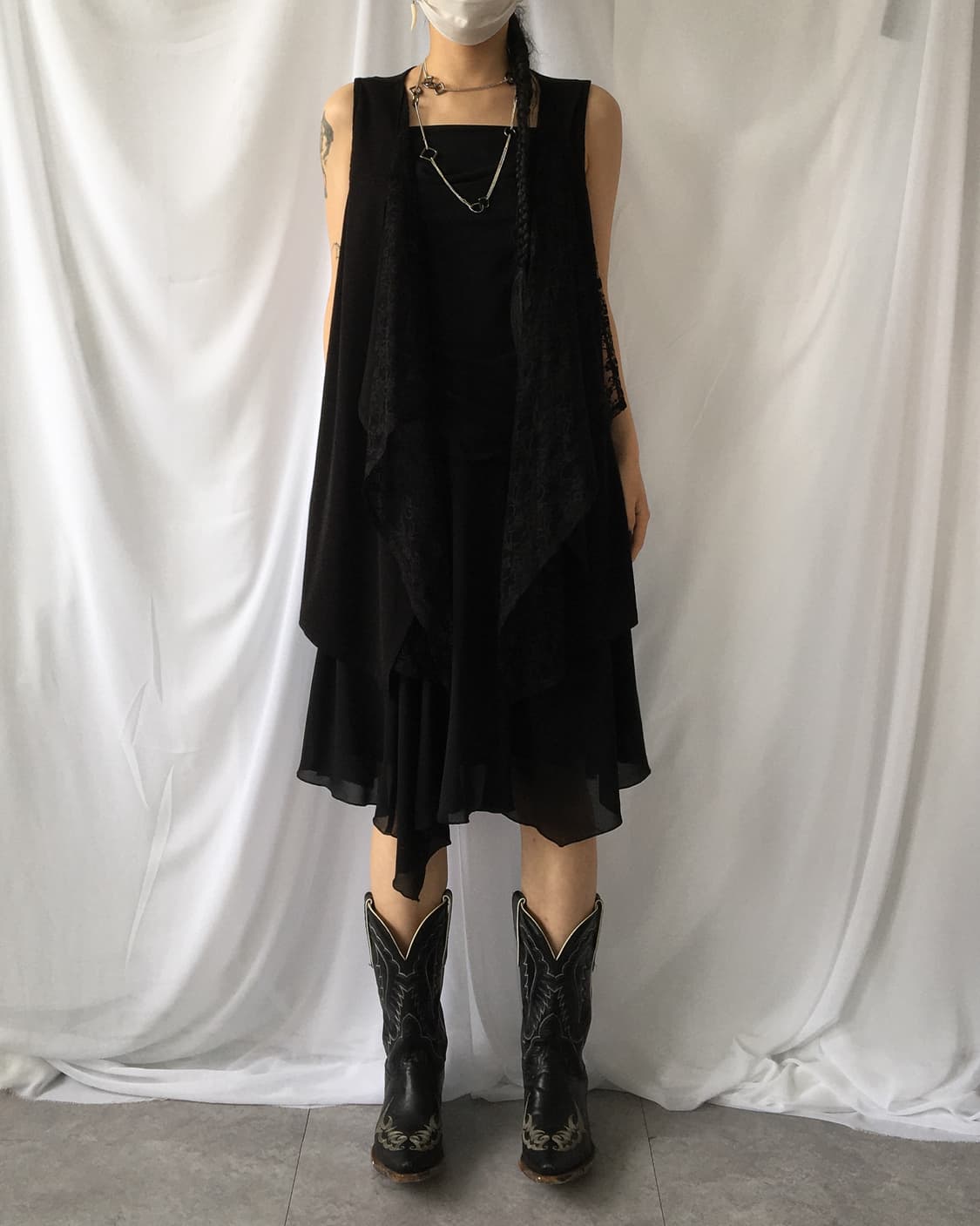 Lace layered open drape vest 상품이미지4