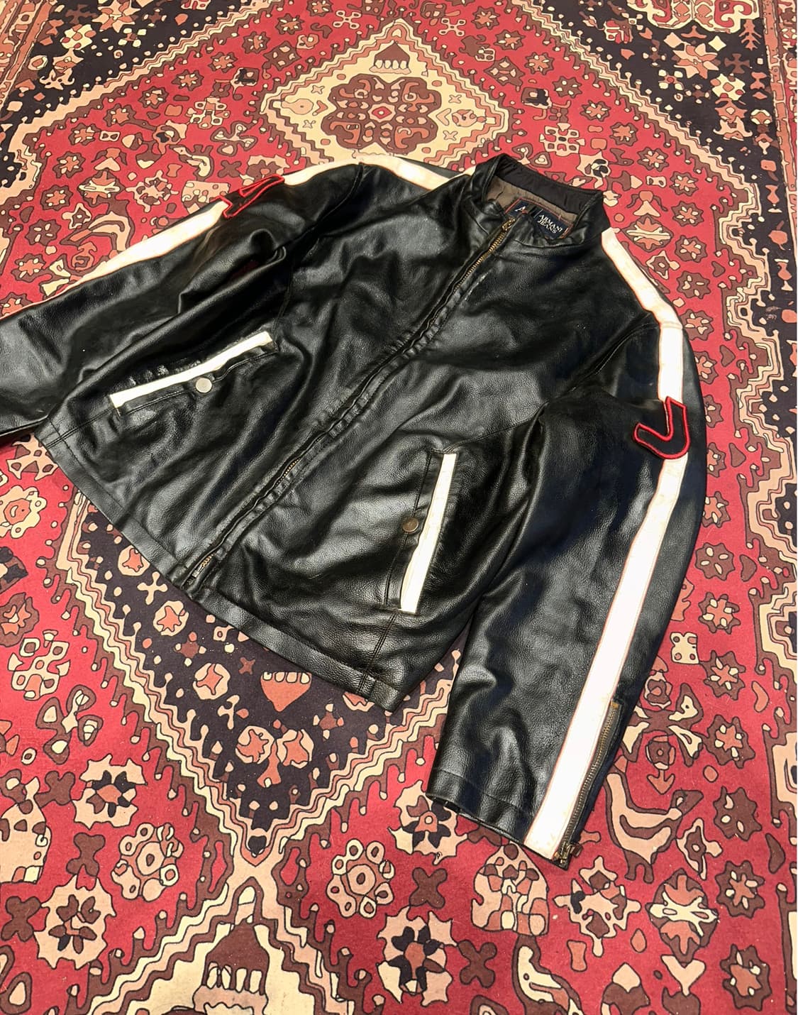 ( M-L ) 아르마니 가죽자켓 레더자켓 빈티지가죽 바이커자켓 레이싱 상품이미지5