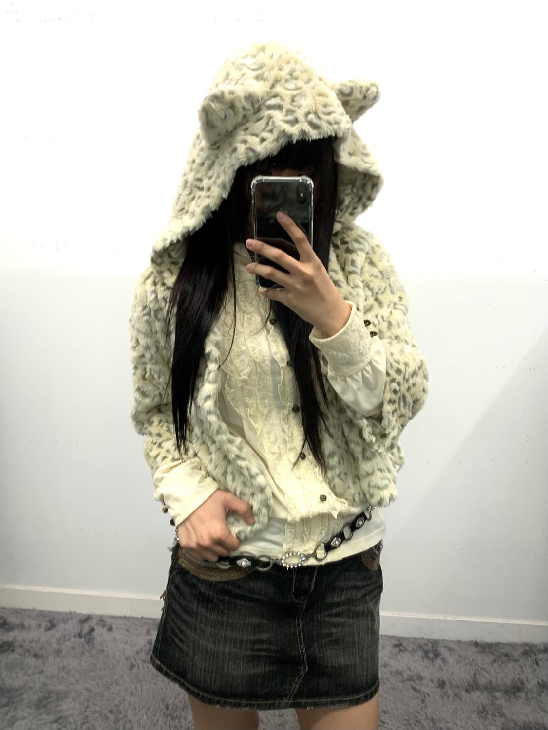 메조피아노 네코미미 레오파드 퍼자켓 상품이미지1