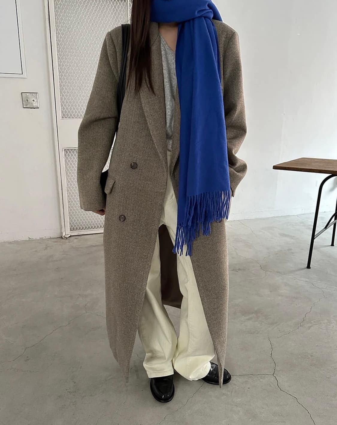 하운드체크 베이지 브라운 맥시 롱코트 상품이미지4