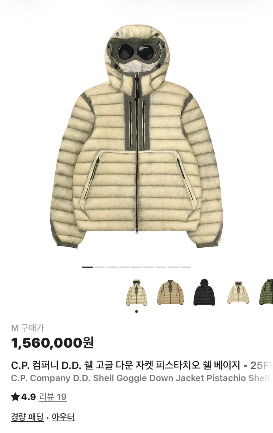 CP 컴퍼니 DD쉘 고글 다운 자켓 피스타치오 쉘 베이지 L 상품이미지1