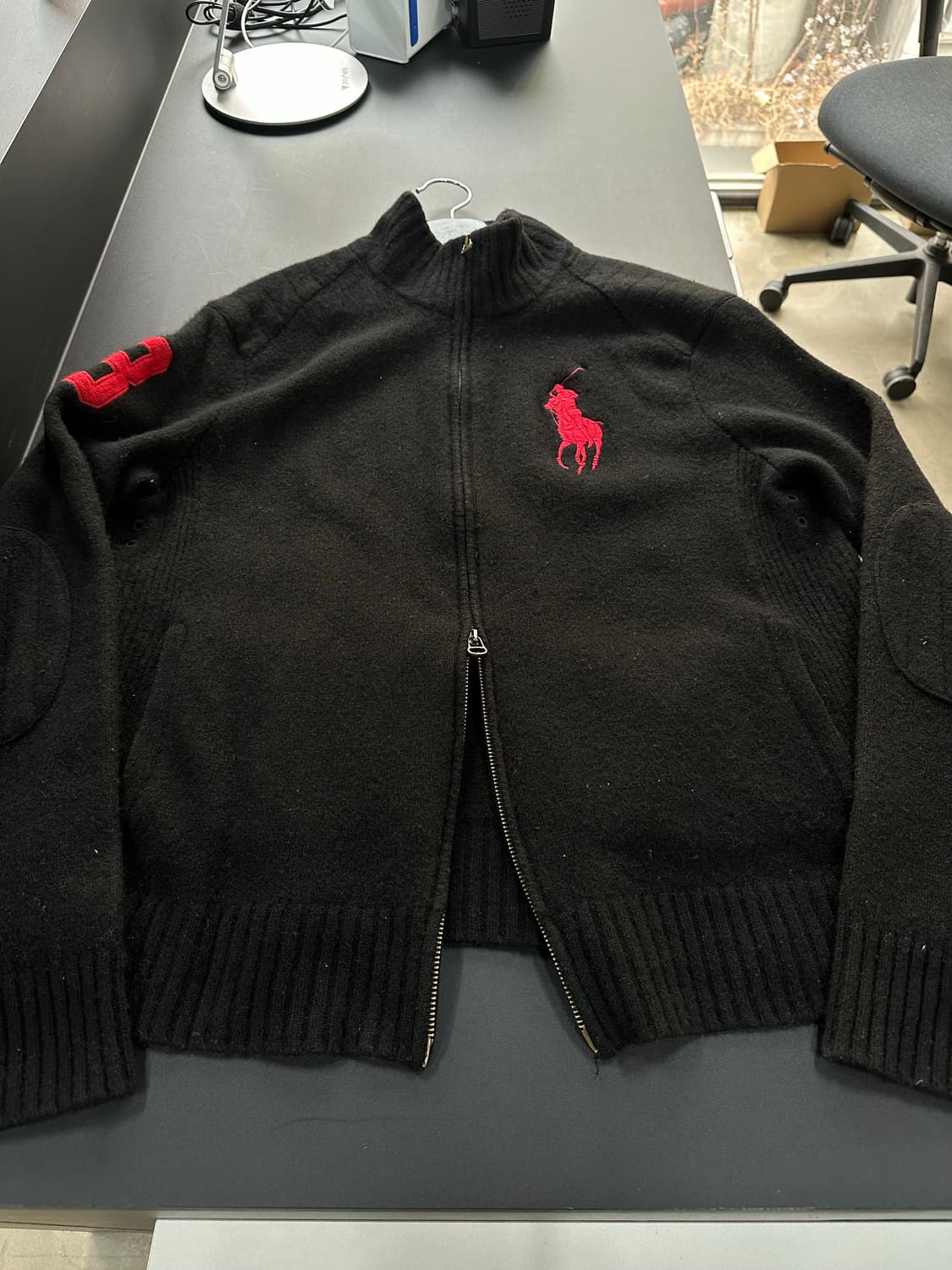 폴로랄프로렌 빅포니 넘버링 암패치 램스울 니트집업 상품이미지5