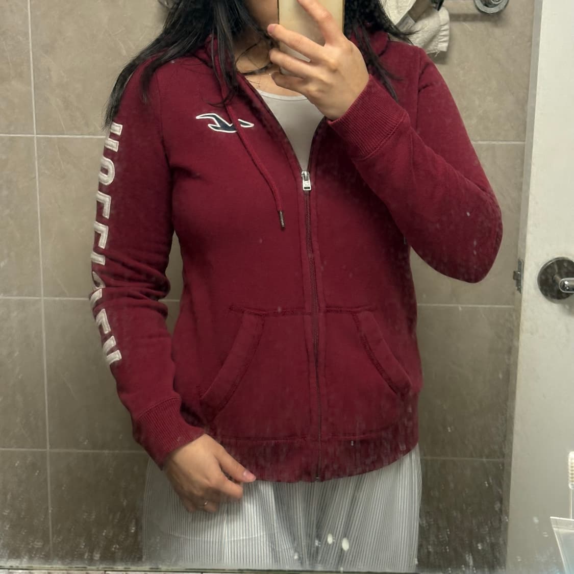 홀리스터 딱붙 후드집업(버건디 s) 상품이미지2