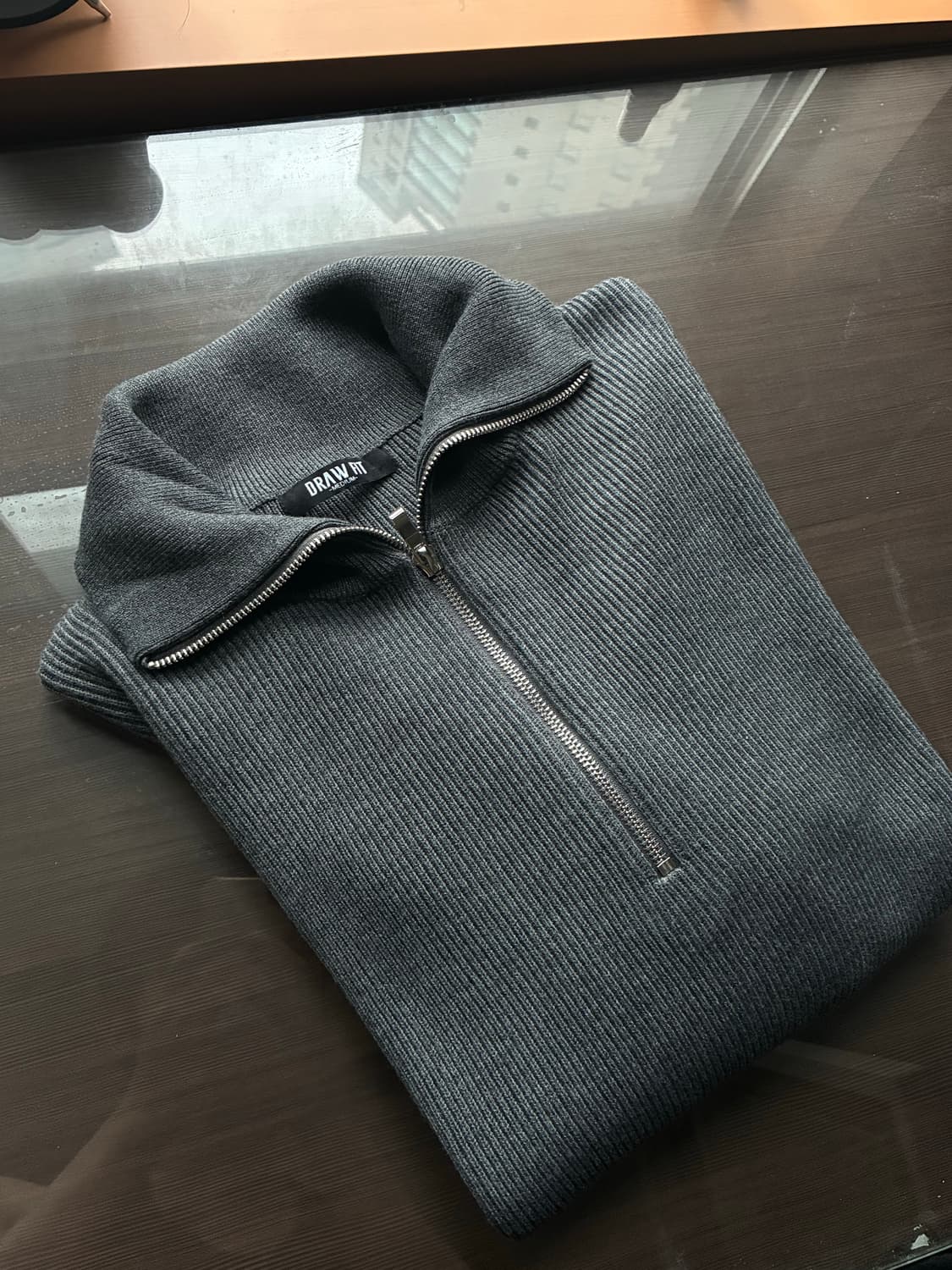 (M) 드로우핏 오버사이즈 하프 집업 카라 울 니트 GREY 상품이미지10