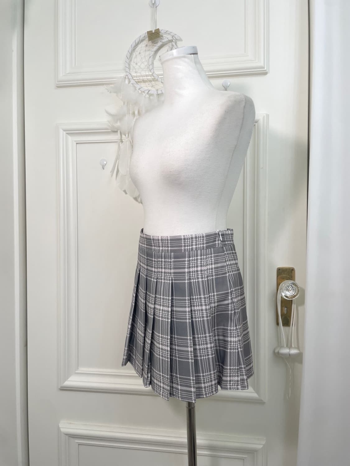 gray pink check pleats mini skirt 상품이미지2