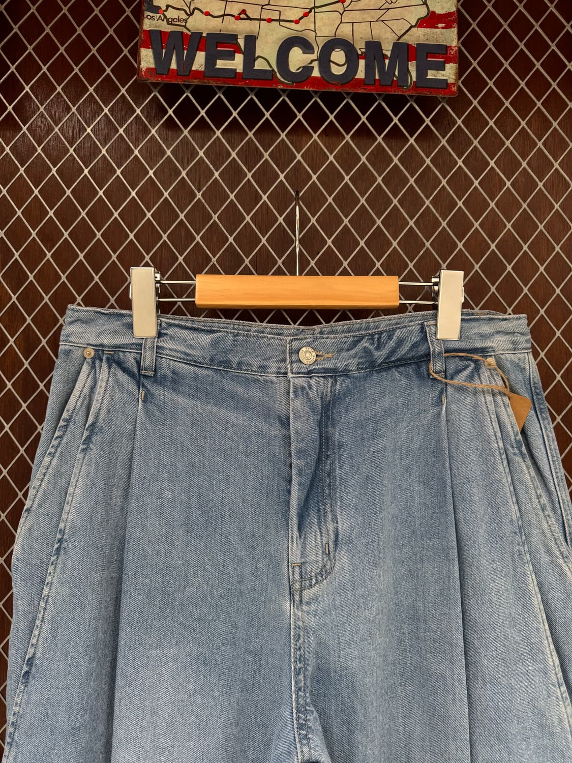 satur 세터 와이드 연청 핀턱 이중 포켓 데님 팬츠 L 상품이미지2