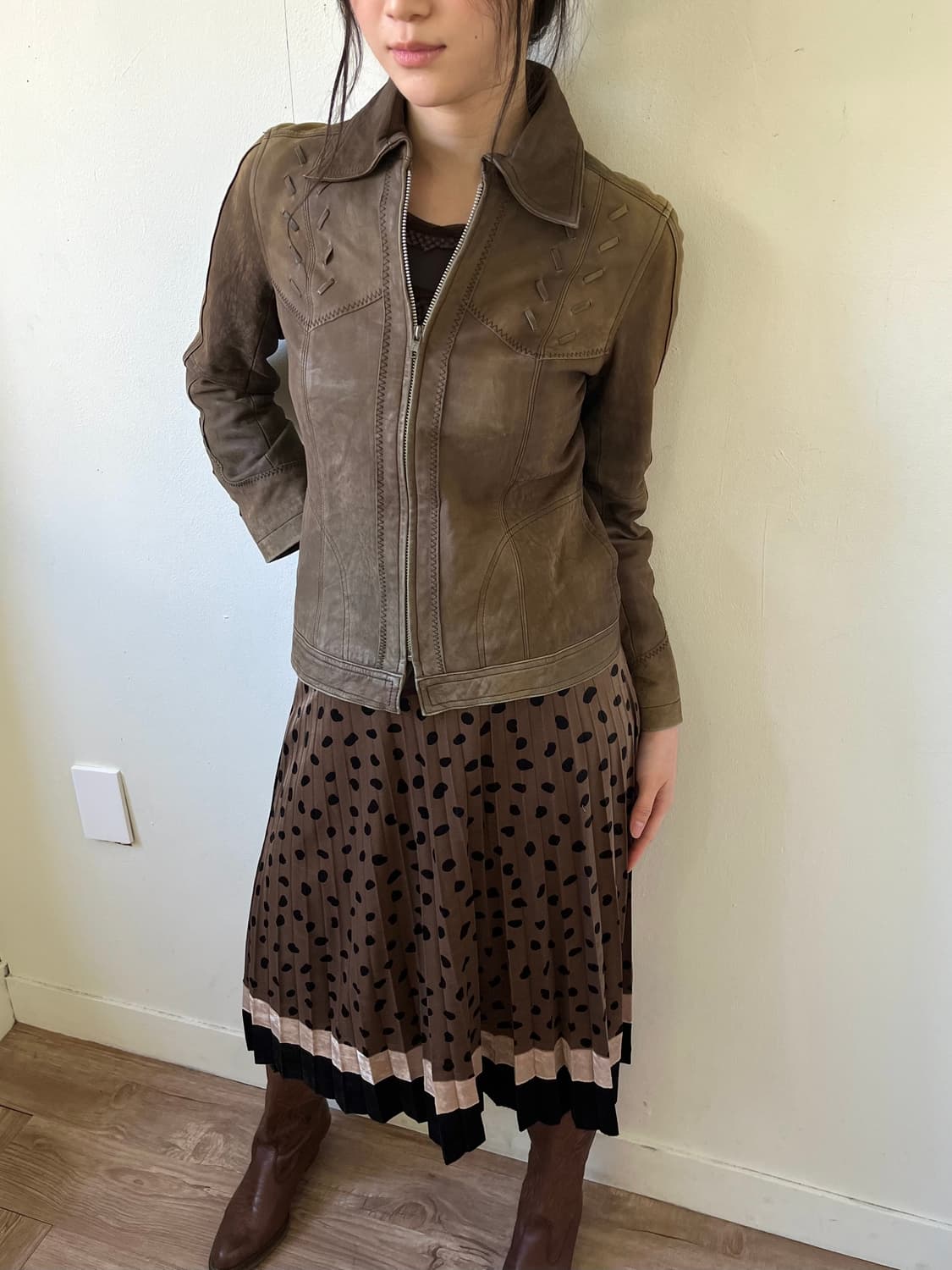 Miss ALICE 올리브카이 레더 자켓 상품이미지6