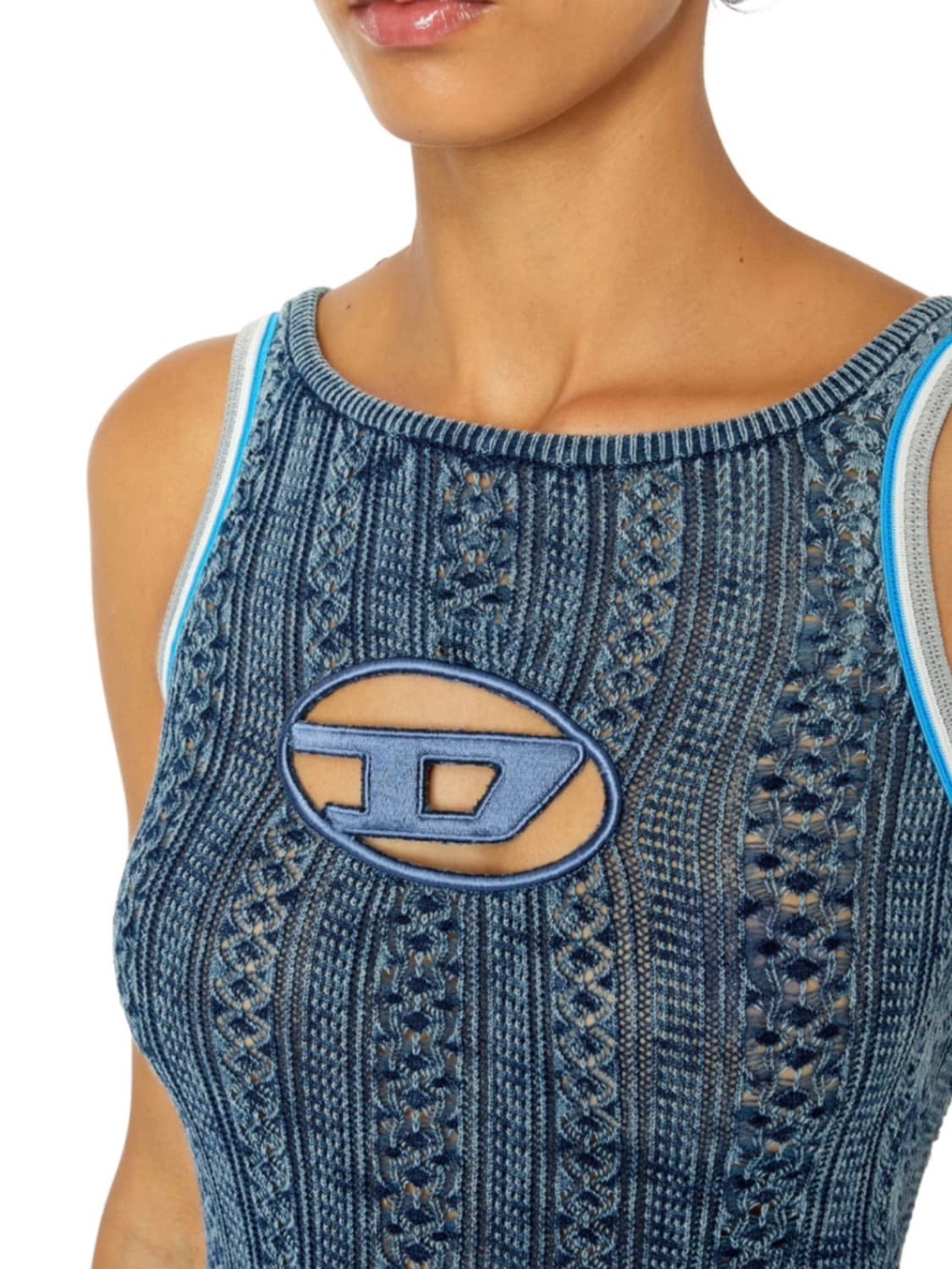 디젤 M-일라그로스 오발 D 컷아웃 니티드 로고 바디수트 블루 상품이미지1