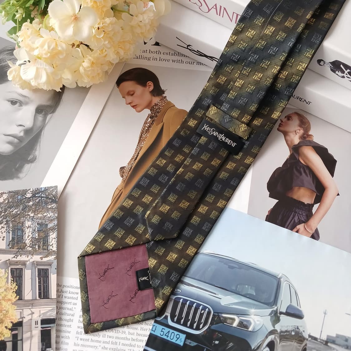 입생로랑 실크 다크그린 모노그램 넥타이 9.6cm A등급 A19076
 상품이미지5