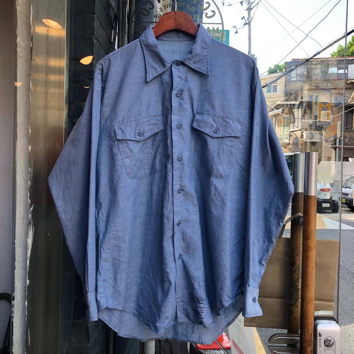 80s USN Chambray Shirt-L 상품이미지1