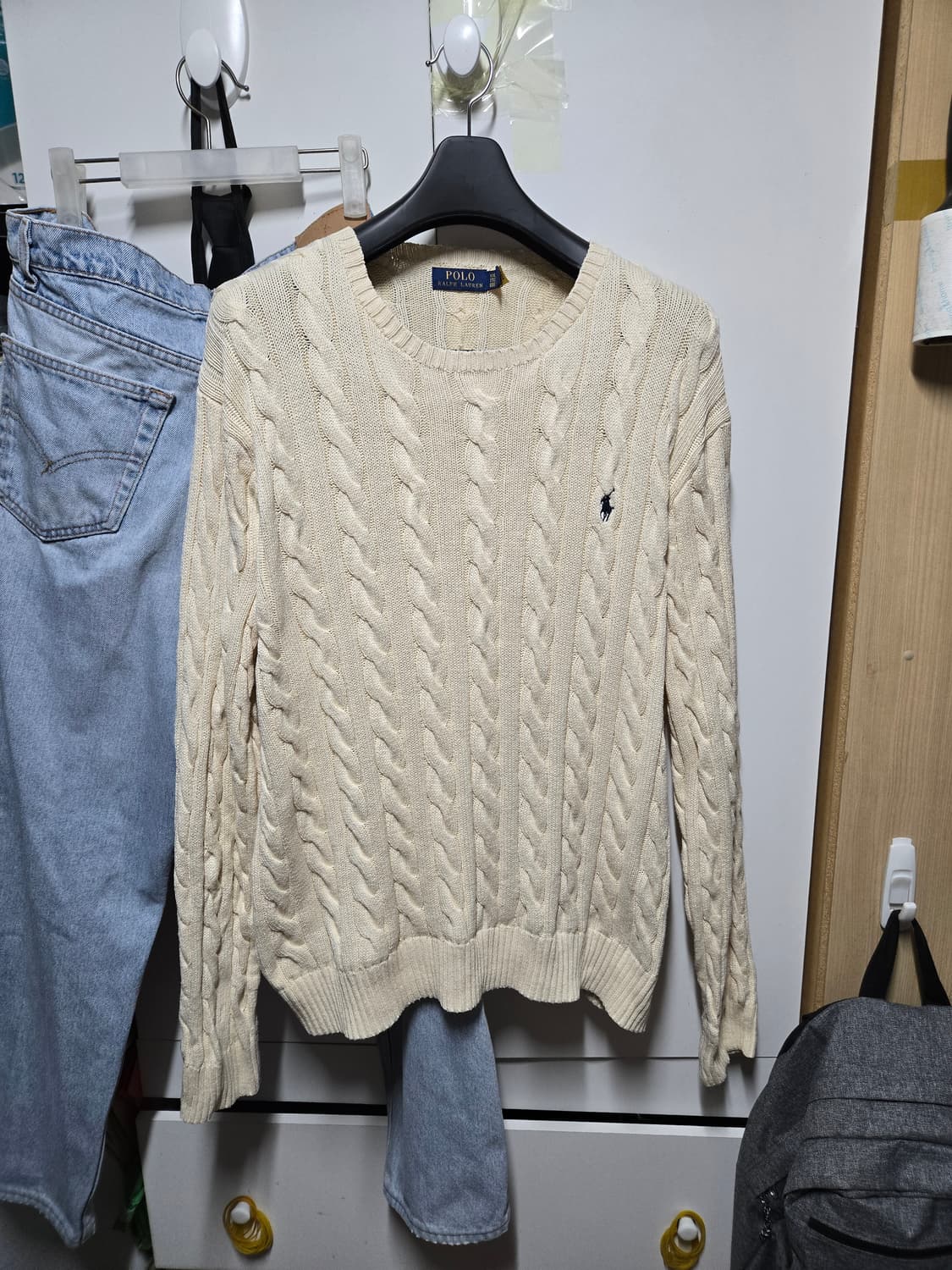 [QR 정품] 폴로 케이블 니트 스웨터 XXL 아이보리 꽈배기 2XL 상품이미지5