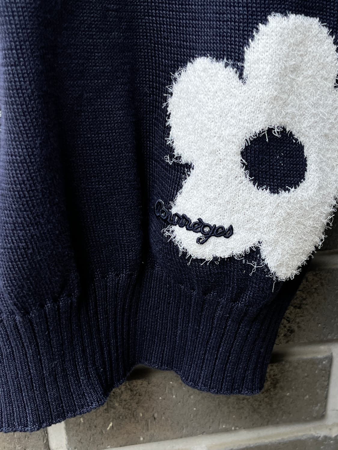 90s Courreges 꾸레쥬 플로럴 롱슬리브 니트 네이비 상품이미지4