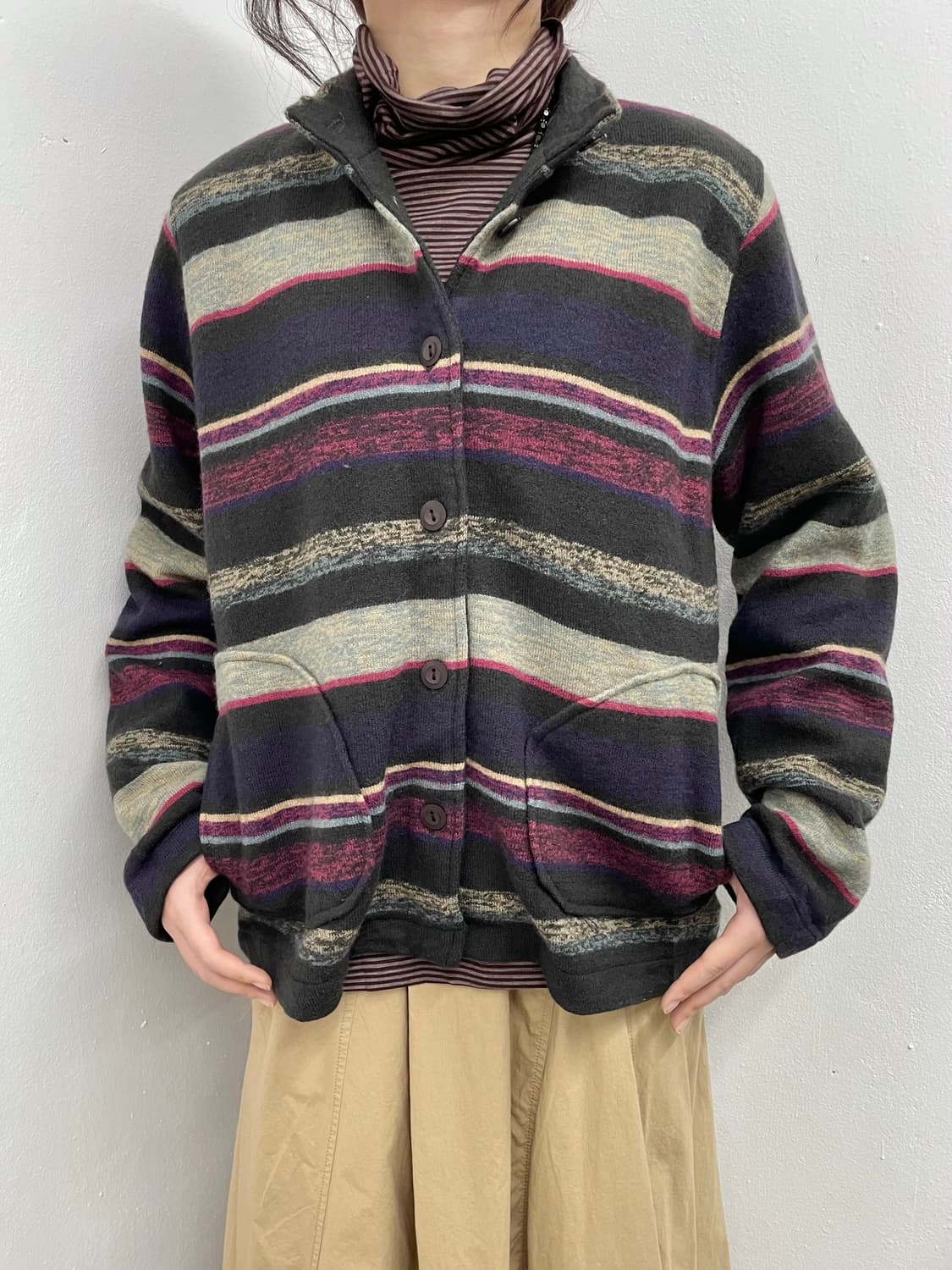 울100% 무지개떡 버튼 자켓  상품이미지1