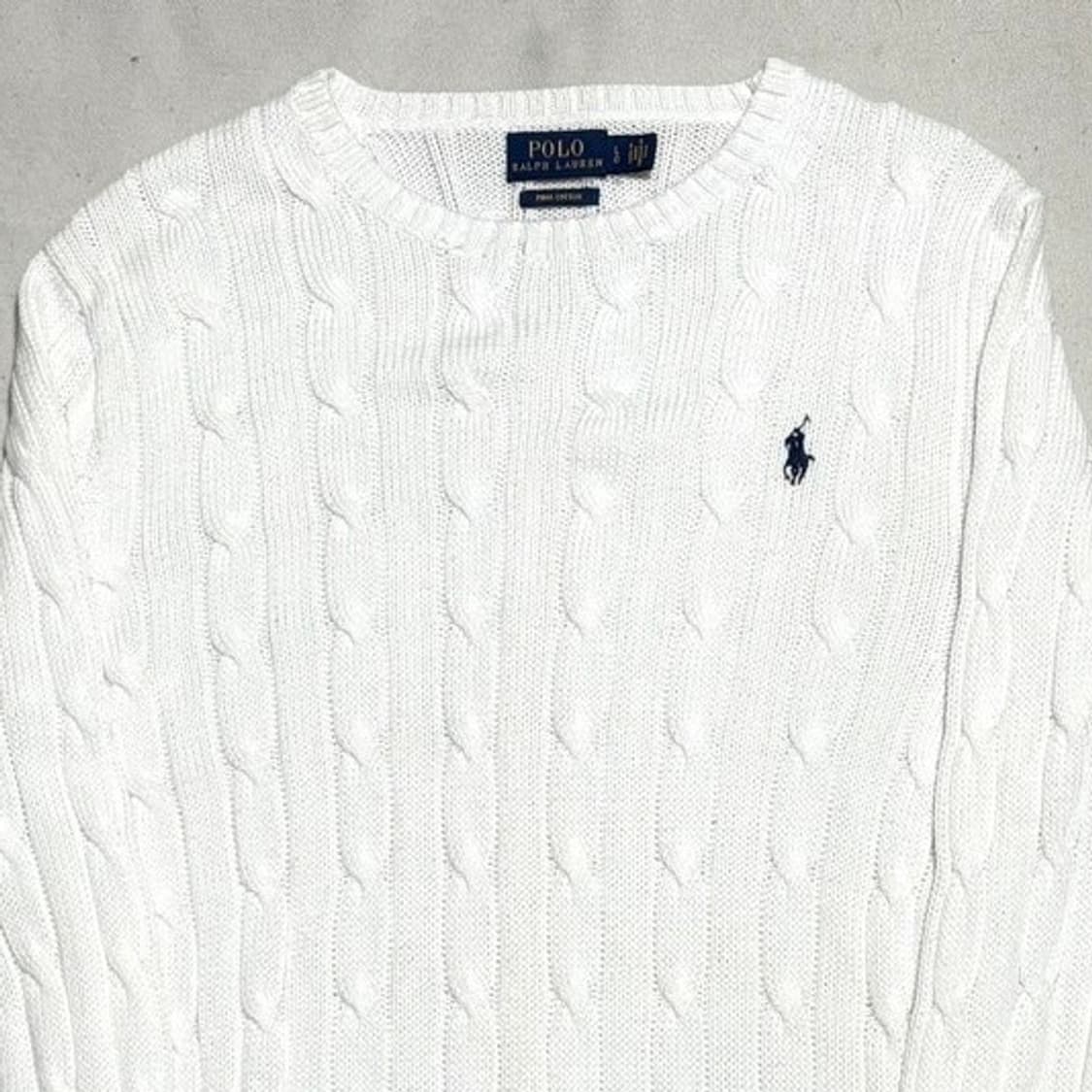 L 폴로랄프로렌 피마코튼 화이트 케이블 니트 상품이미지1