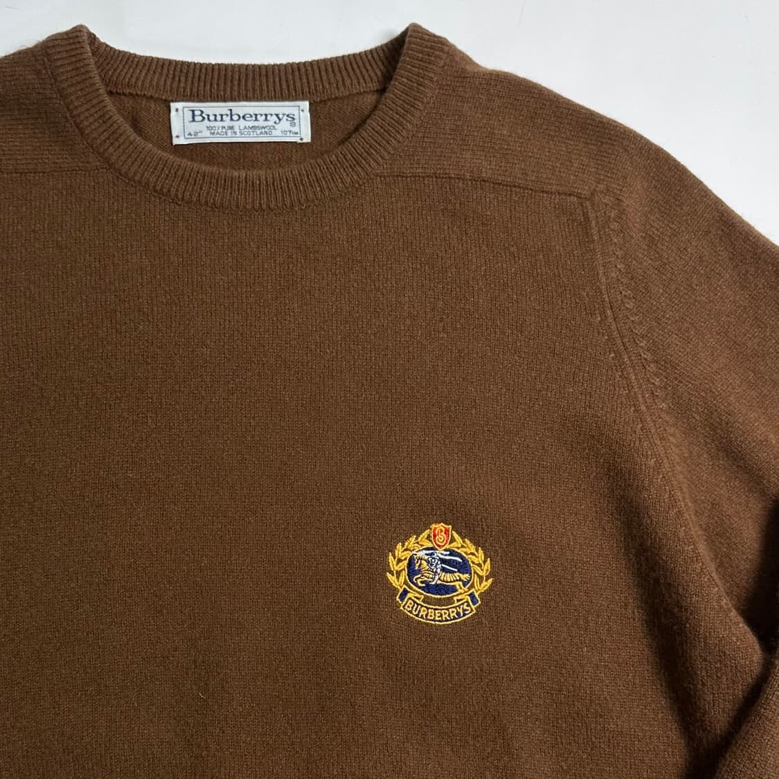 90s 버버리 크레스트 로고 브라운 울 니트 상품이미지3